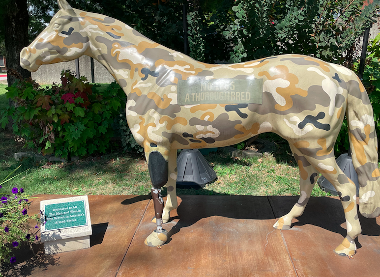 The "No Less a Thoroughbred" Gallopalooza horse dedicated to disabled veterans, on display at the Robley Rex VA Medical Center. Photo taken by and the property of FourWalls. The "No Less a Thoroughbred" Gallopalooza horse dedicated to disabled veterans, on display at the Robley Rex VA Medical Center. Photo taken by and the property of FourWalls.