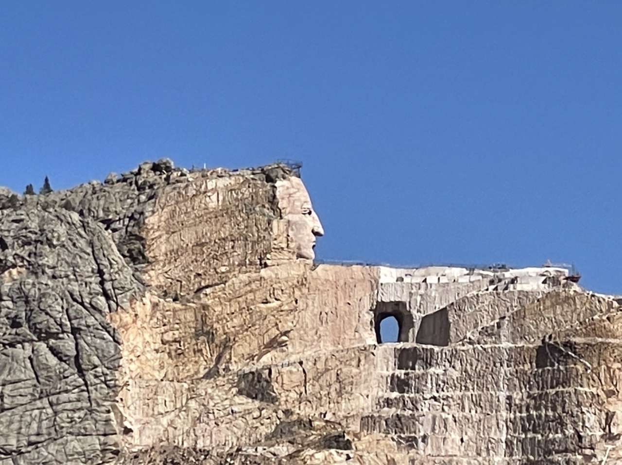 What the Crazy Horse memorial looks like after 73 years of work.  Photo taken by and the property of FourWalls.
