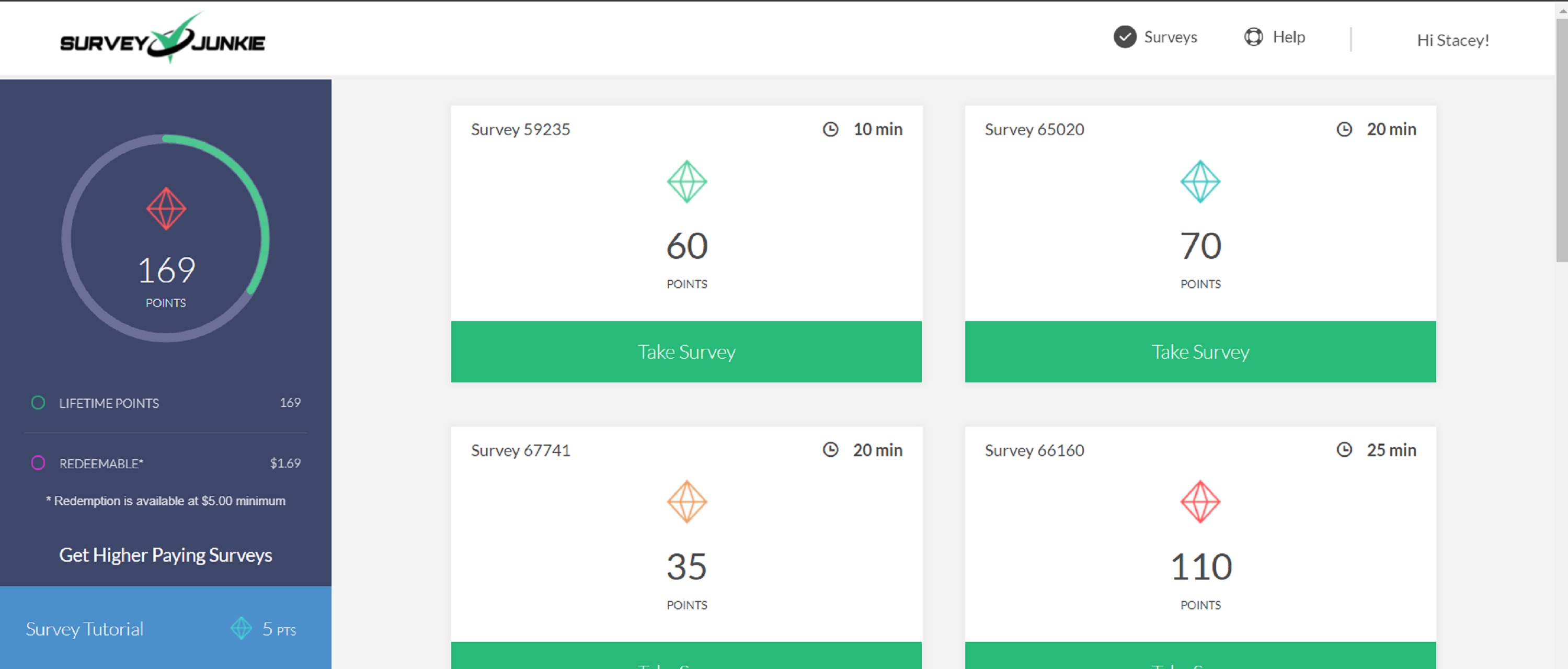 Screencap I took of my Survey Junkie page Screencap I took of my Survey Junkie page
