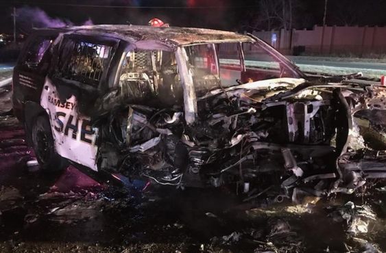 A wrecked auto of a Ramsey County Sheriff's Officer in Minnesota A wrecked auto of a Ramsey County Sheriff's Officer in Minnesota
