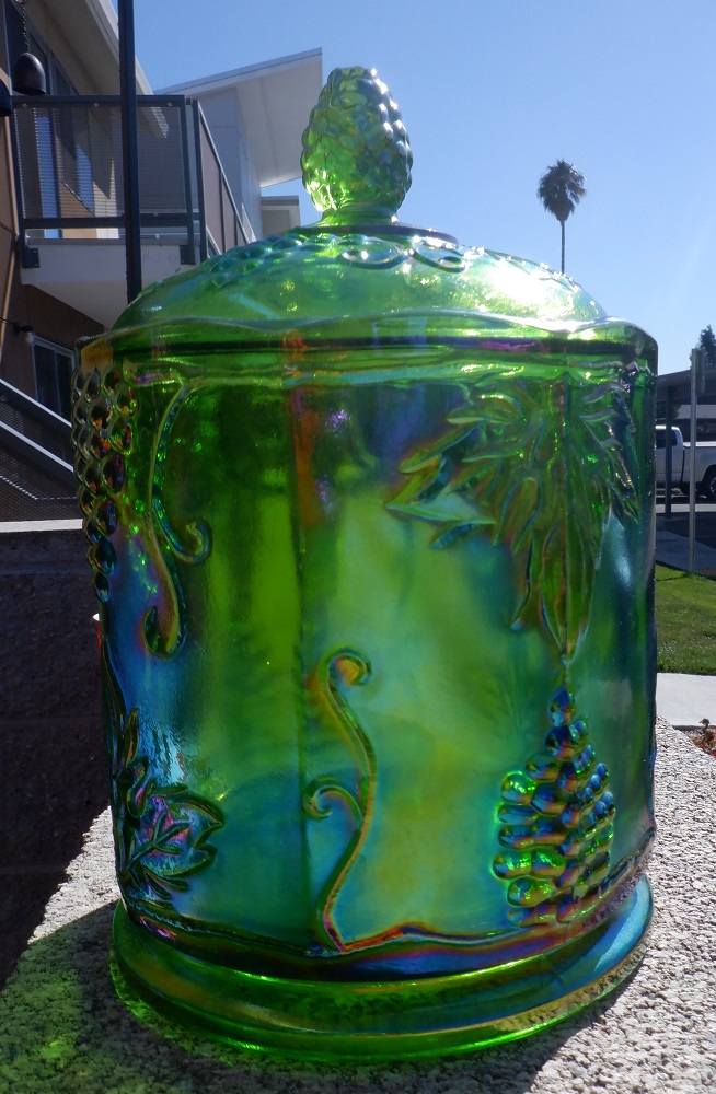 One of the photos I took of the carnival glass container One of the photos I took of the carnival glass container