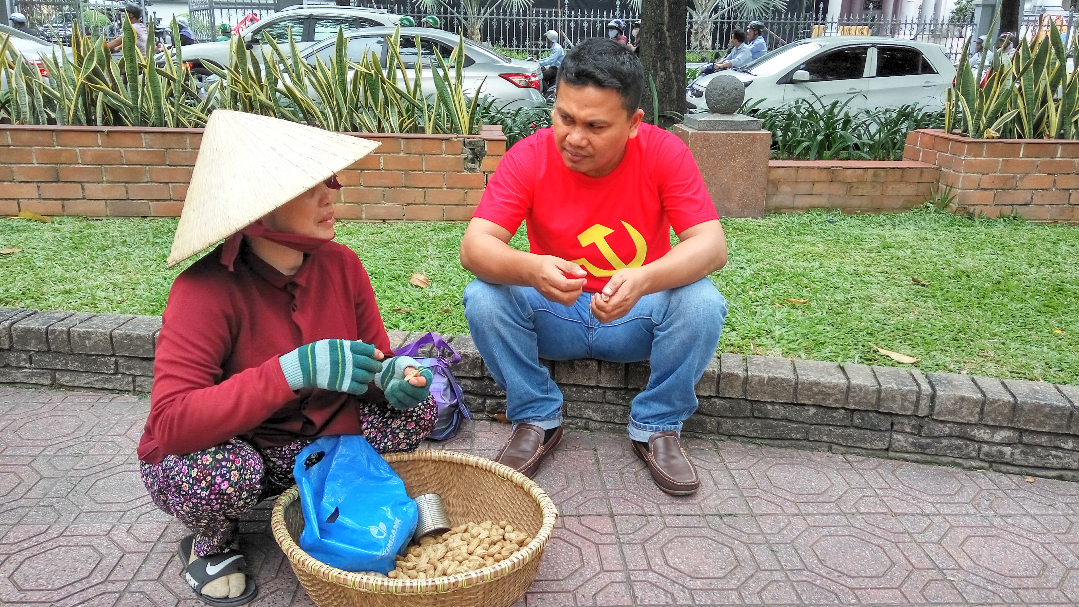 Me and Peanut seller in Ho Chi Minh City