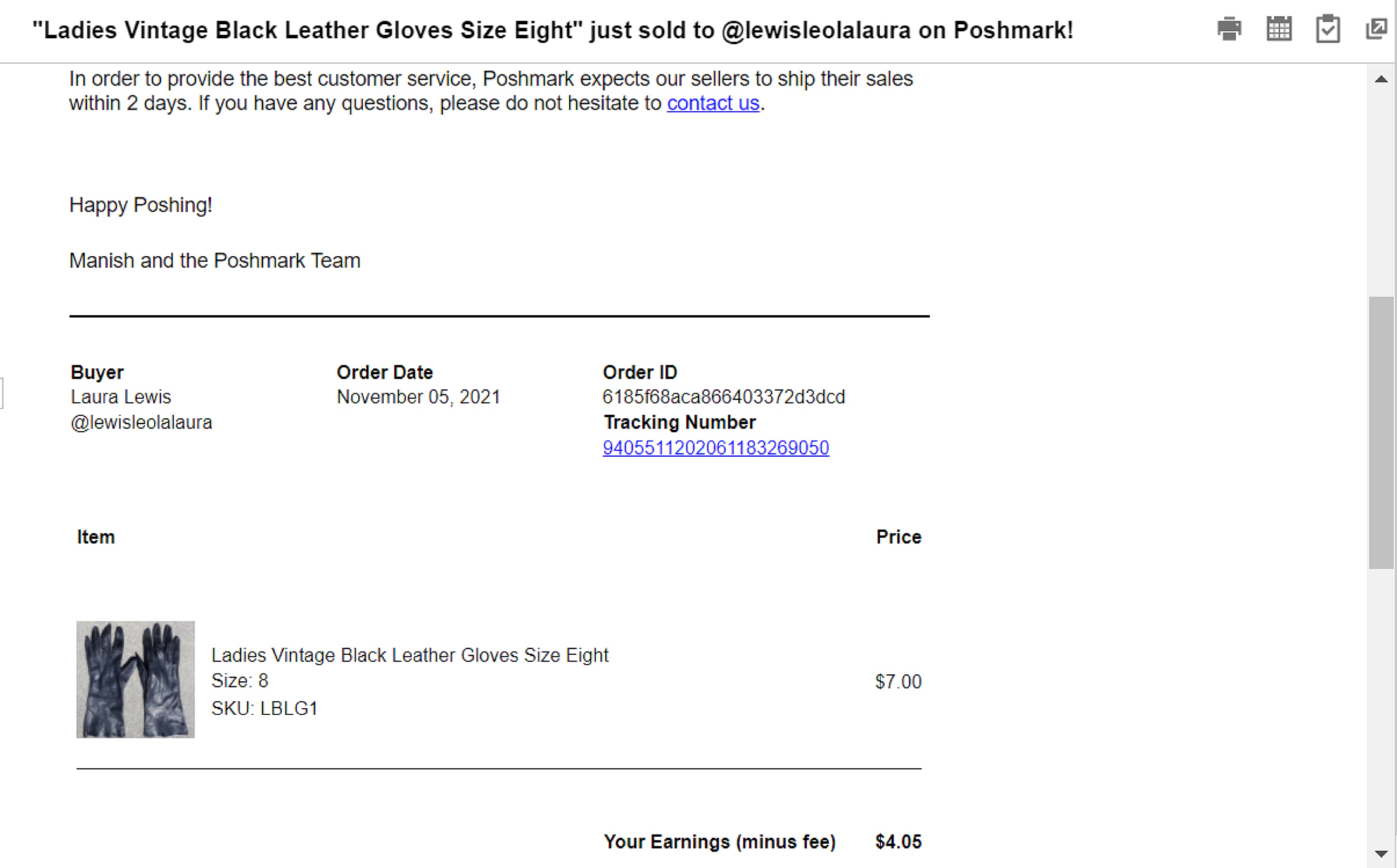 Screencap of my email from Poshmark saying I made a sale Screencap of my email from Poshmark saying I made a sale