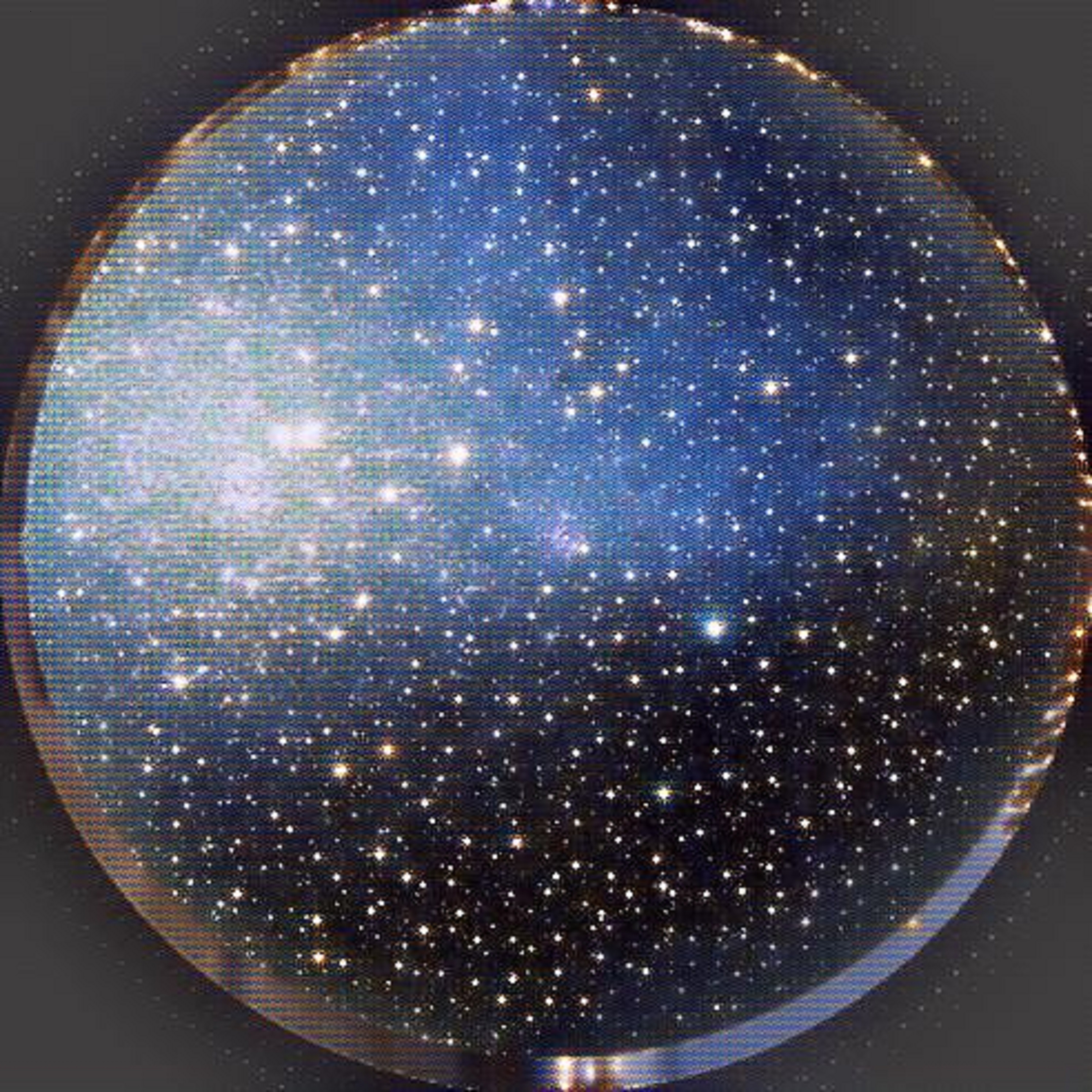 Photo taken by me of outside ornament with round crop and Space effects on LunaPic.com
