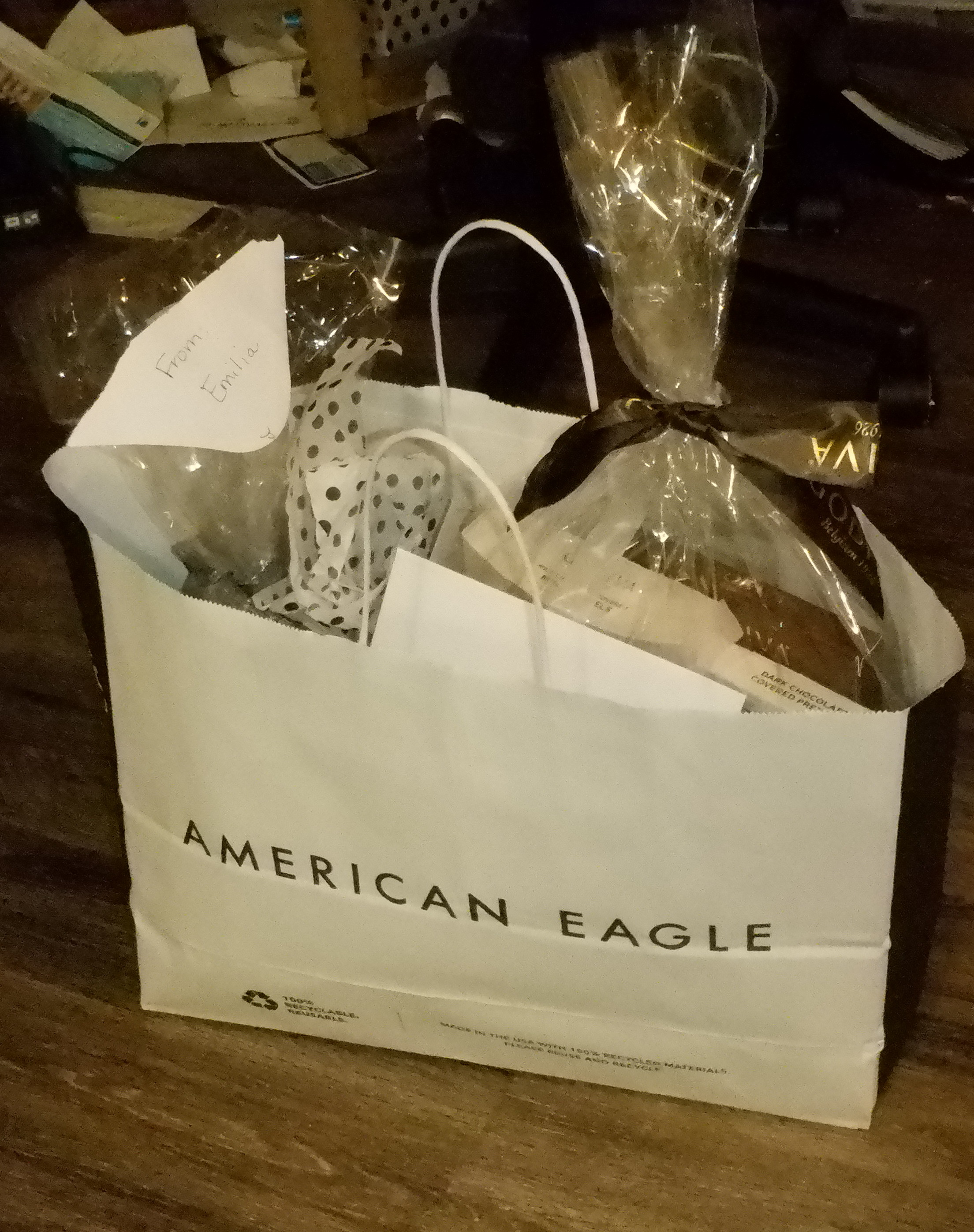 Photo I took of the bag my boss brought my gifts in from her and parents