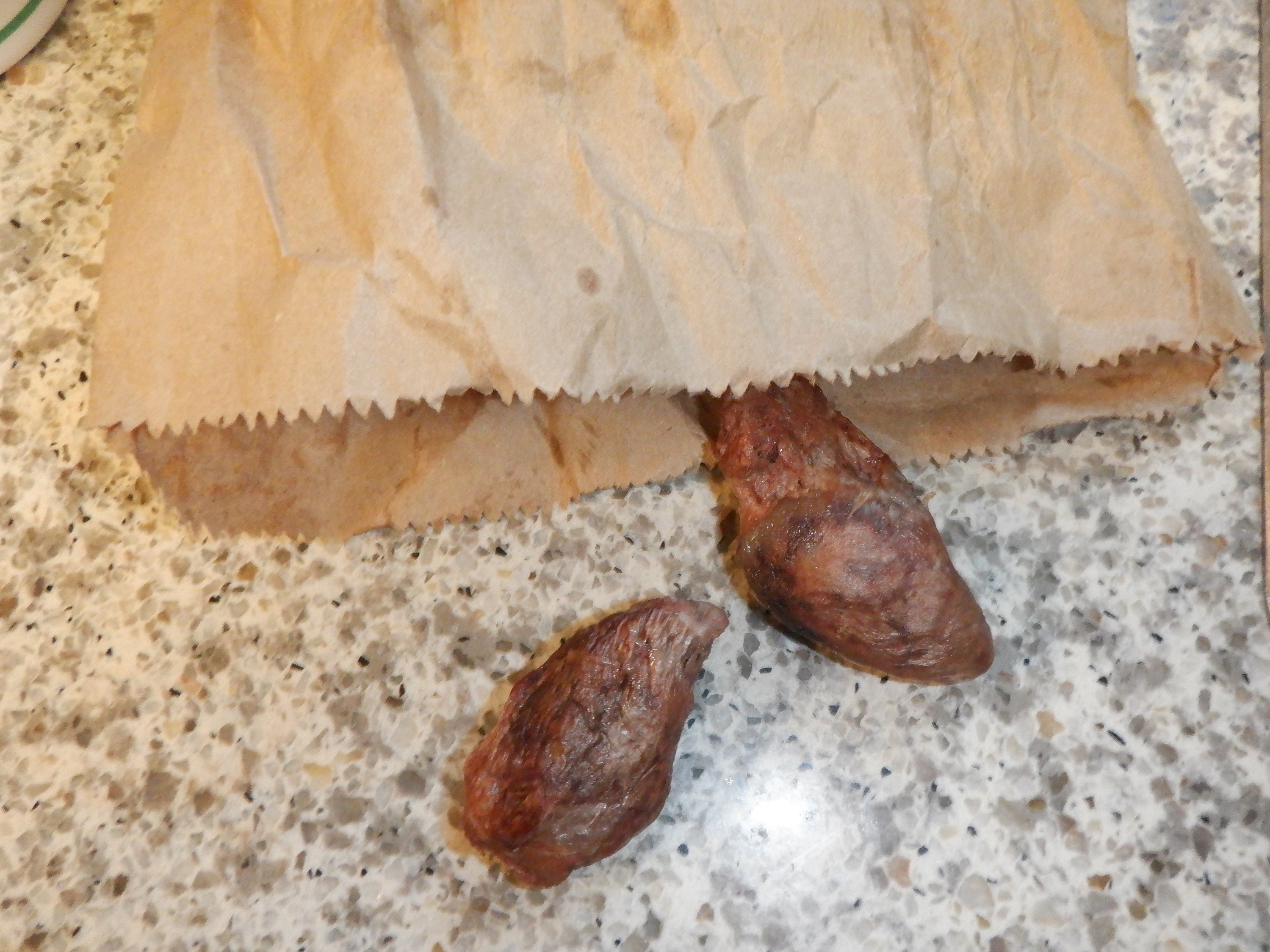 Photo I took of Angel's duck heart treats on the kitchen counter