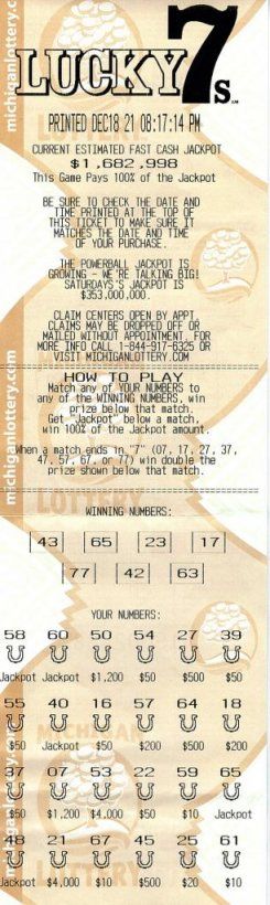The winning lottery ticket in the Michigan Lottery. The winning lottery ticket in the Michigan Lottery.
