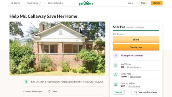 A plea to assist a widow pay her bills in Georgia paid off. A plea to assist a widow pay her bills in Georgia paid off.