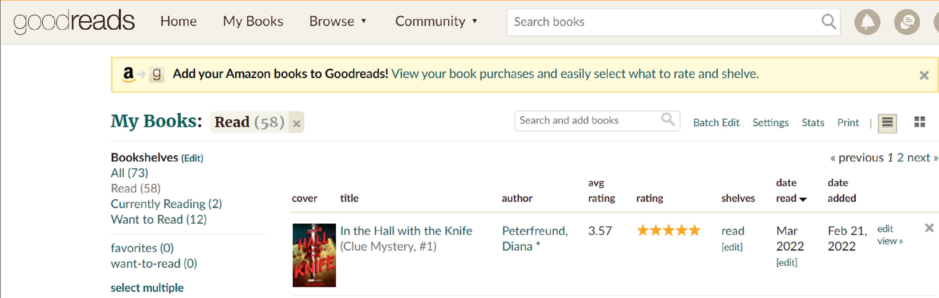 screencap of my Amazon GoodReads challenge page screencap of my Amazon GoodReads challenge page