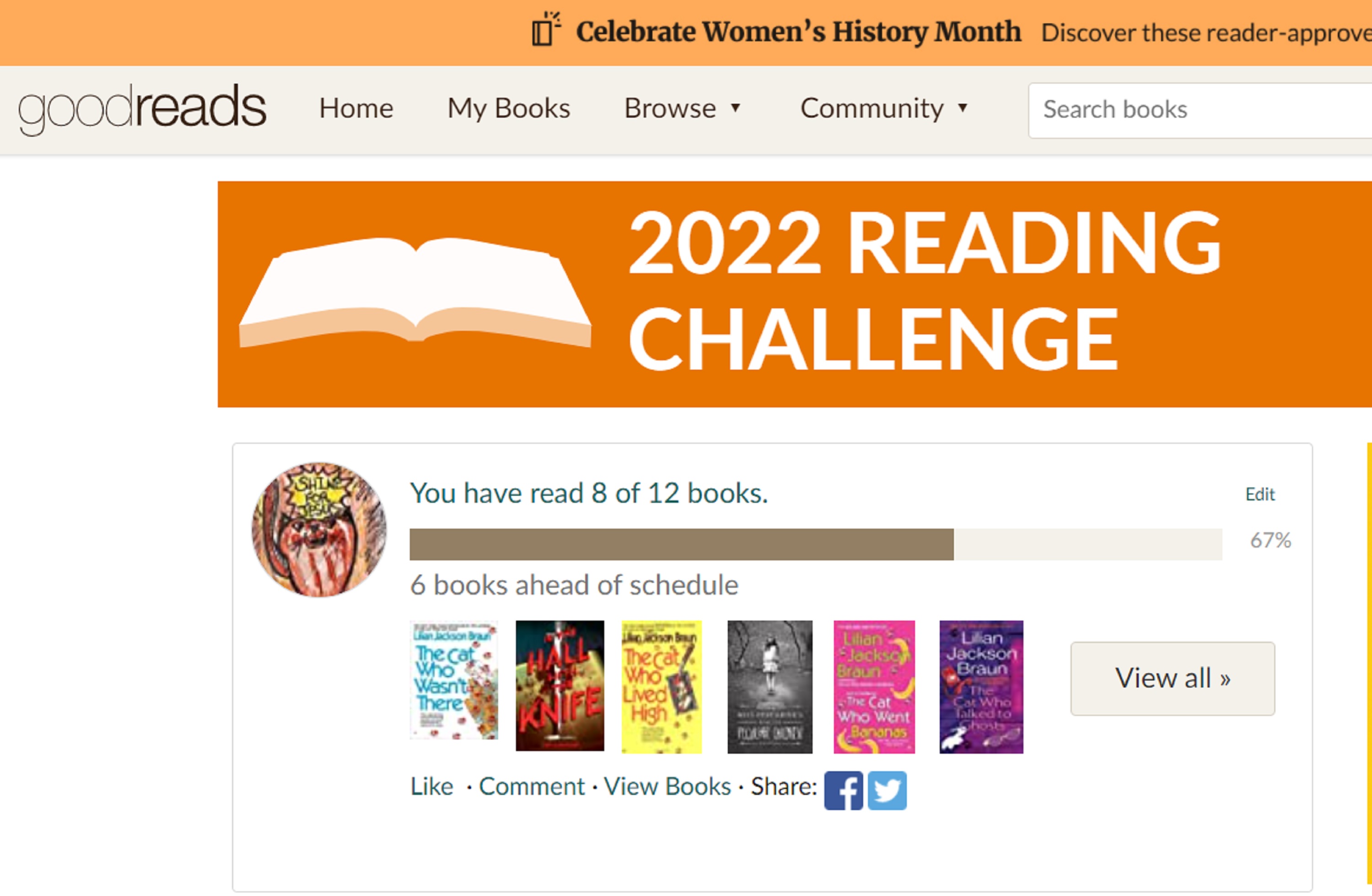Screencap of my GoodReads page