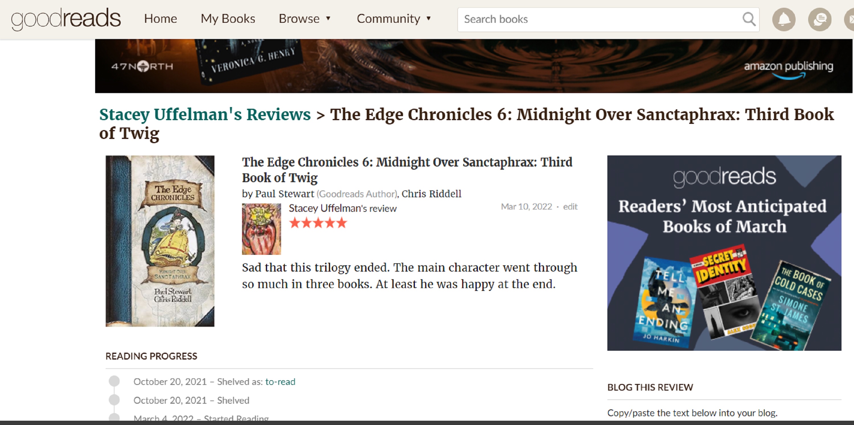 screen cap of my Good Reads page screen cap of my Good Reads page
