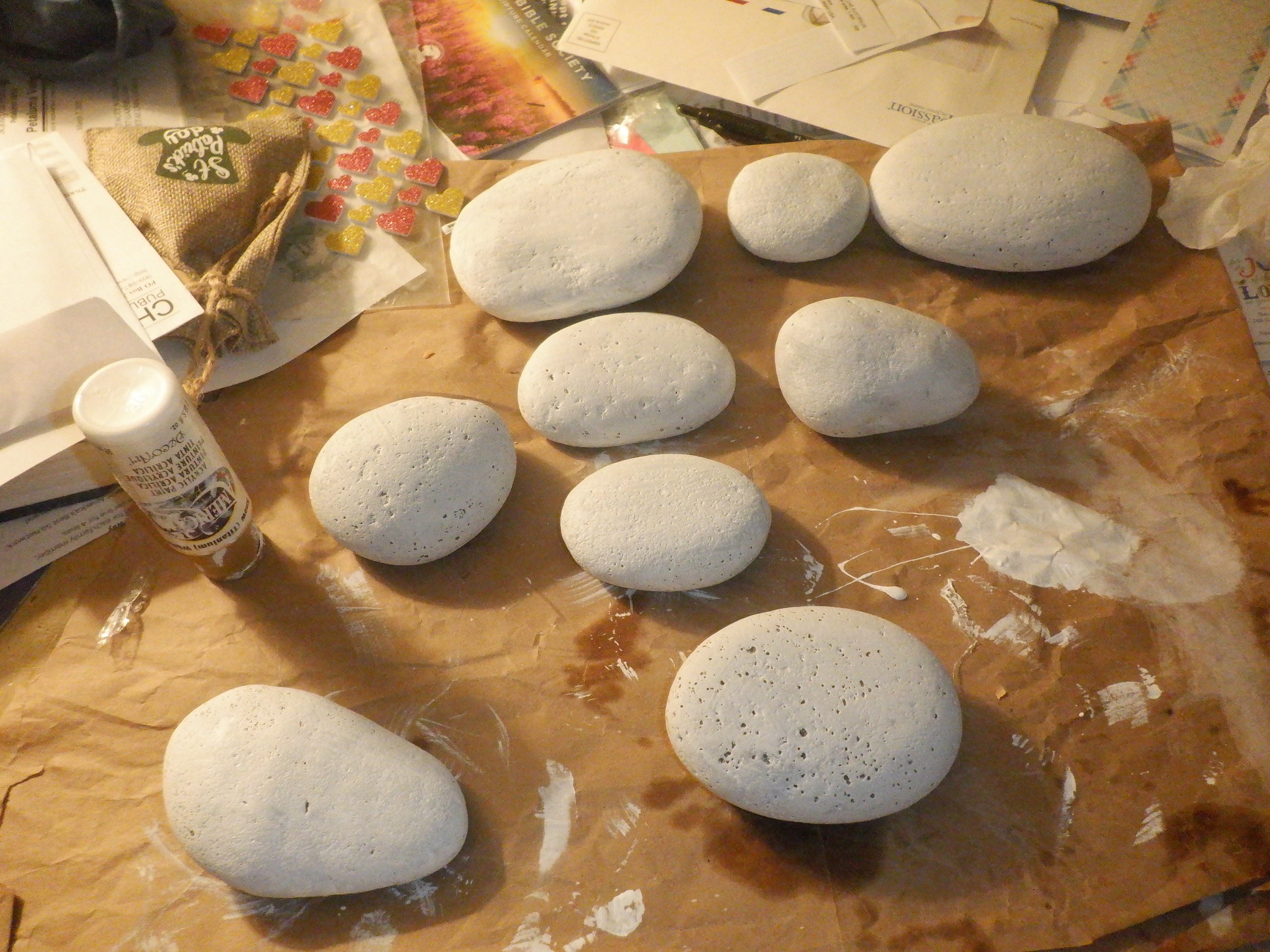 Photo taken by me of the rocks I painted a base coat on one side today Photo taken by me of the rocks I painted a base coat on one side today