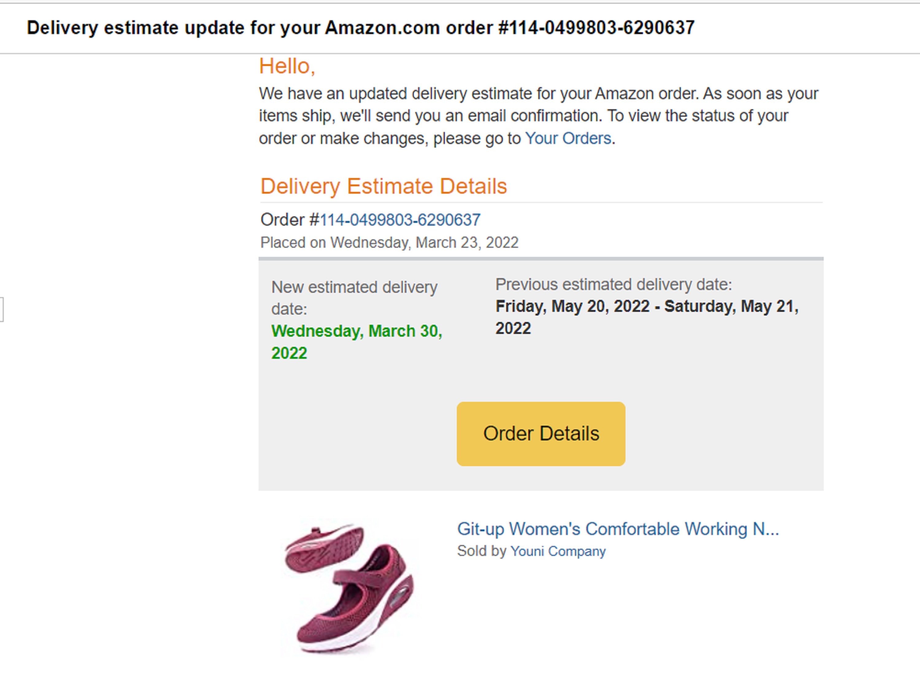 screencap of my email about my shoes screencap of my email about my shoes