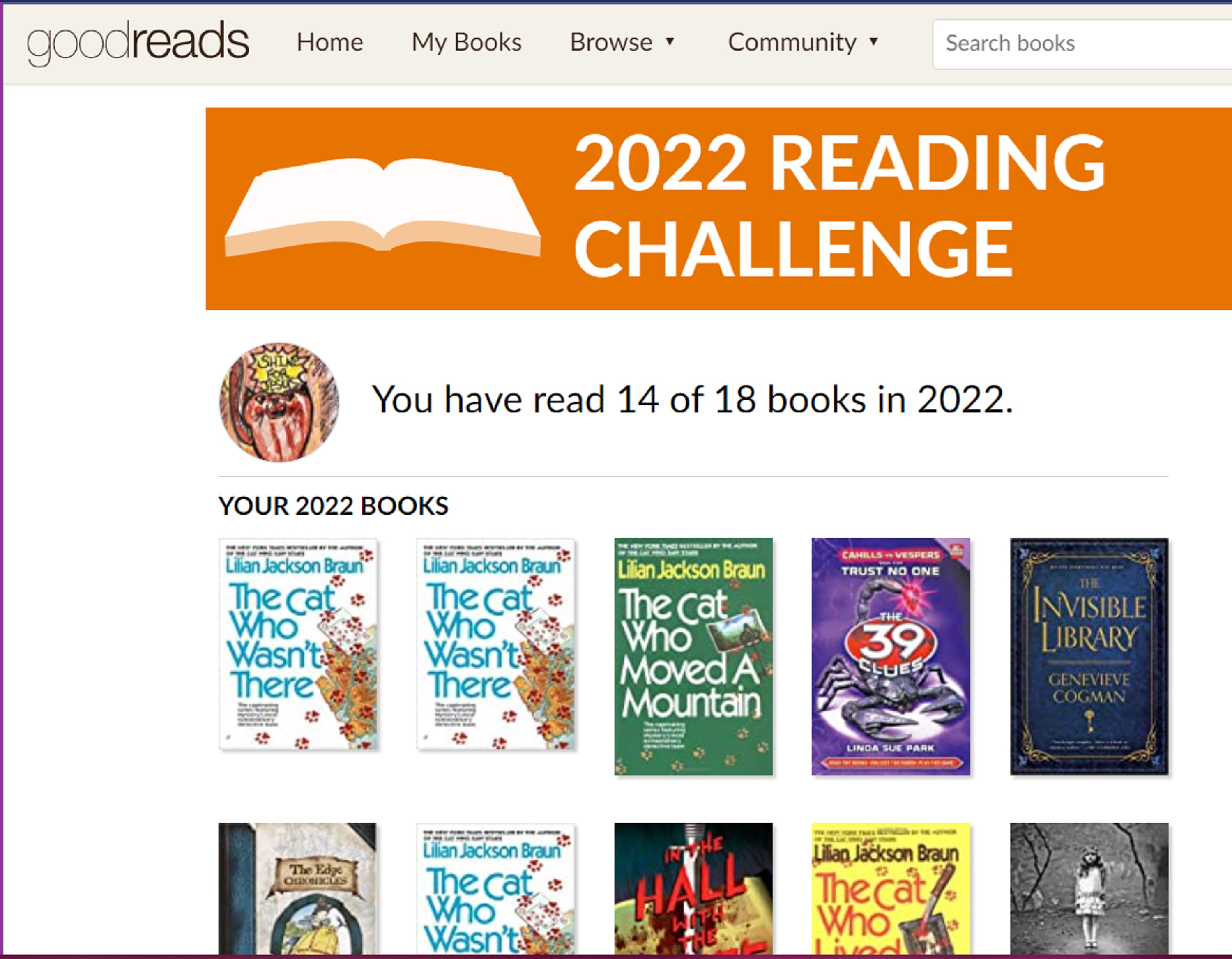 Screen cap of my current Good Reads page