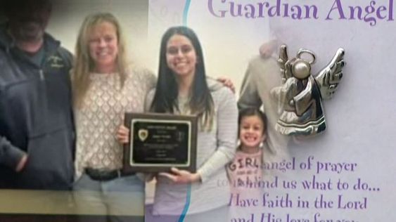 Sophia Furtado holding plaque for her act of heroism in February.  