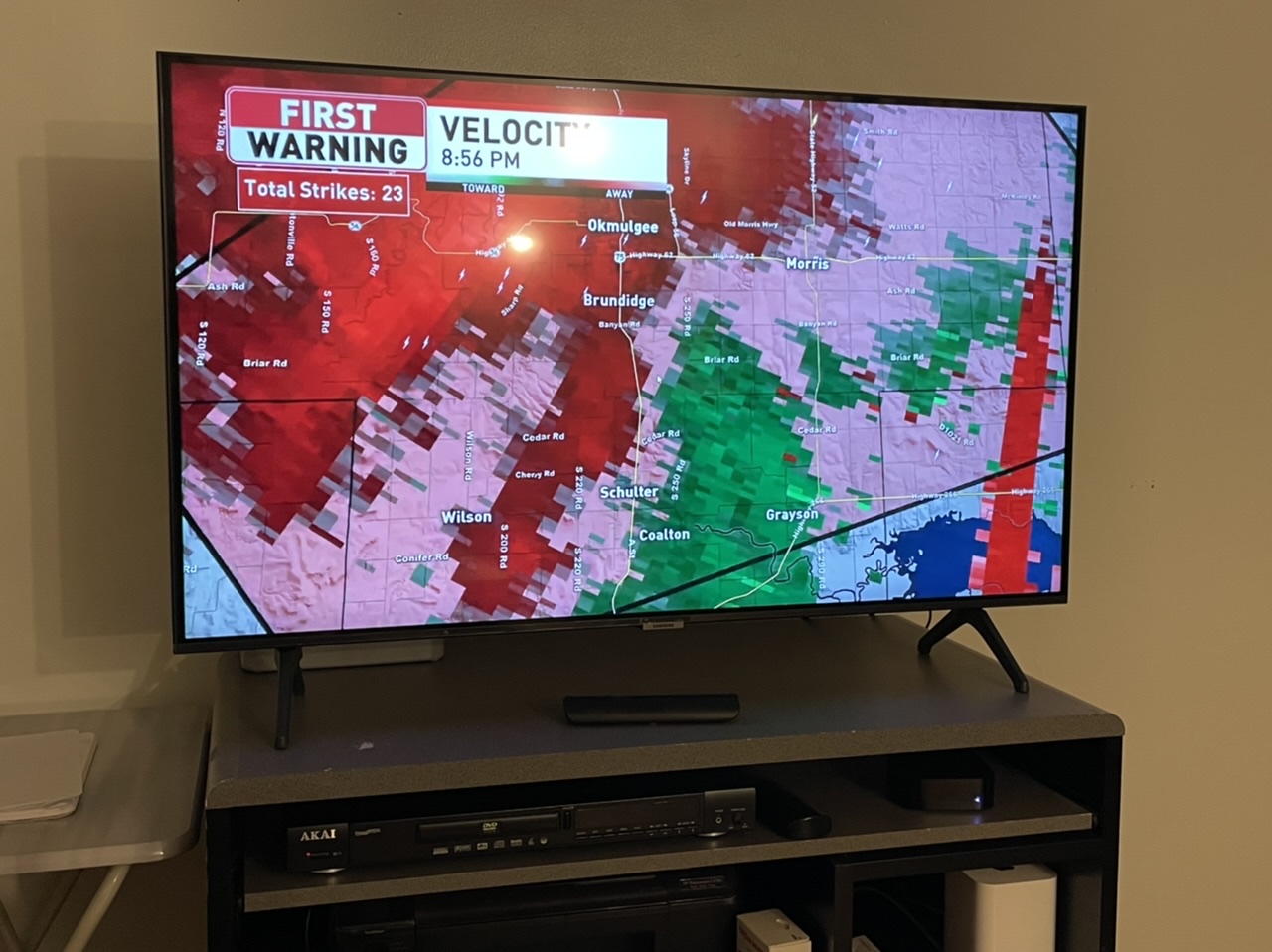 Tulsa severe weather coverage on my new TV. Photo taken by and the property of FourWalls. Tulsa severe weather coverage on my new TV. Photo taken by and the property of FourWalls.