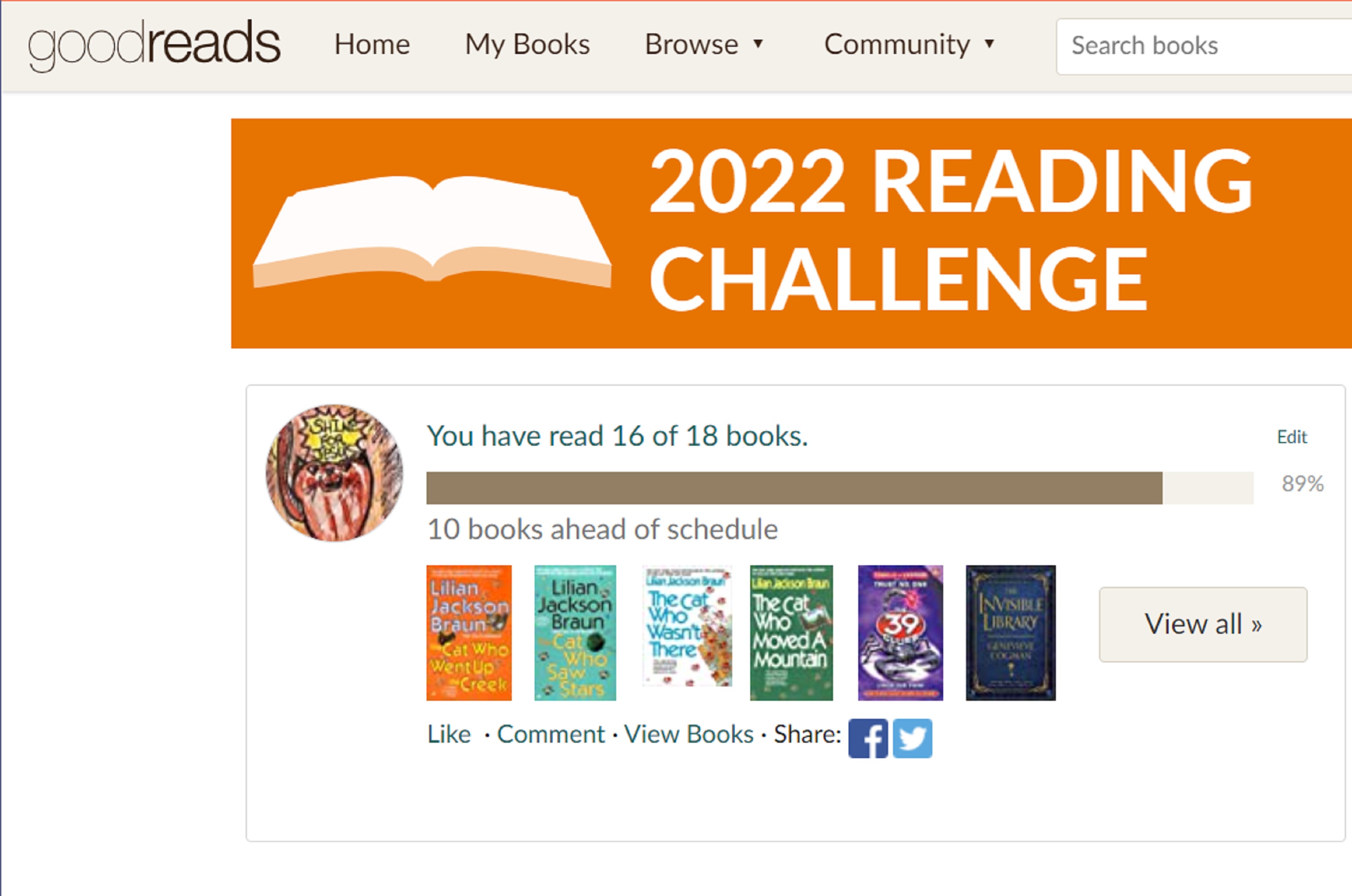 Screencap of my goodreads page