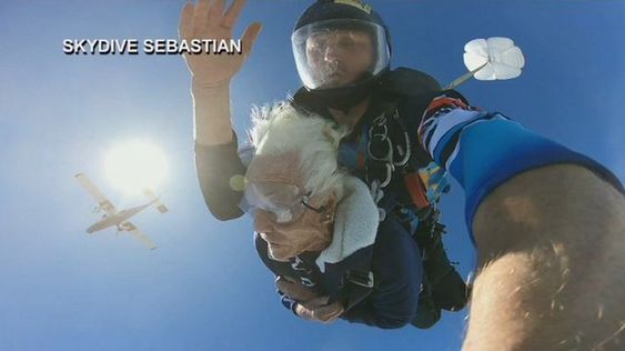 Raymonde Sullivan skydiving on her 100th birthday in Florida