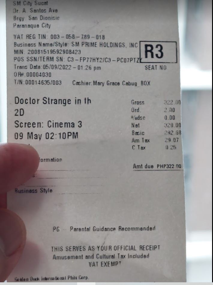 Photo is mine. Movie ticket for the new Dr. Strange movie. Photo is mine. Movie ticket for the new Dr. Strange movie.