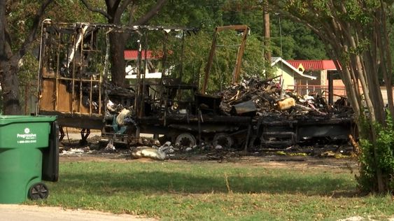 Mobile home trailers that were burned down in Texas on Memorial Day weekend 