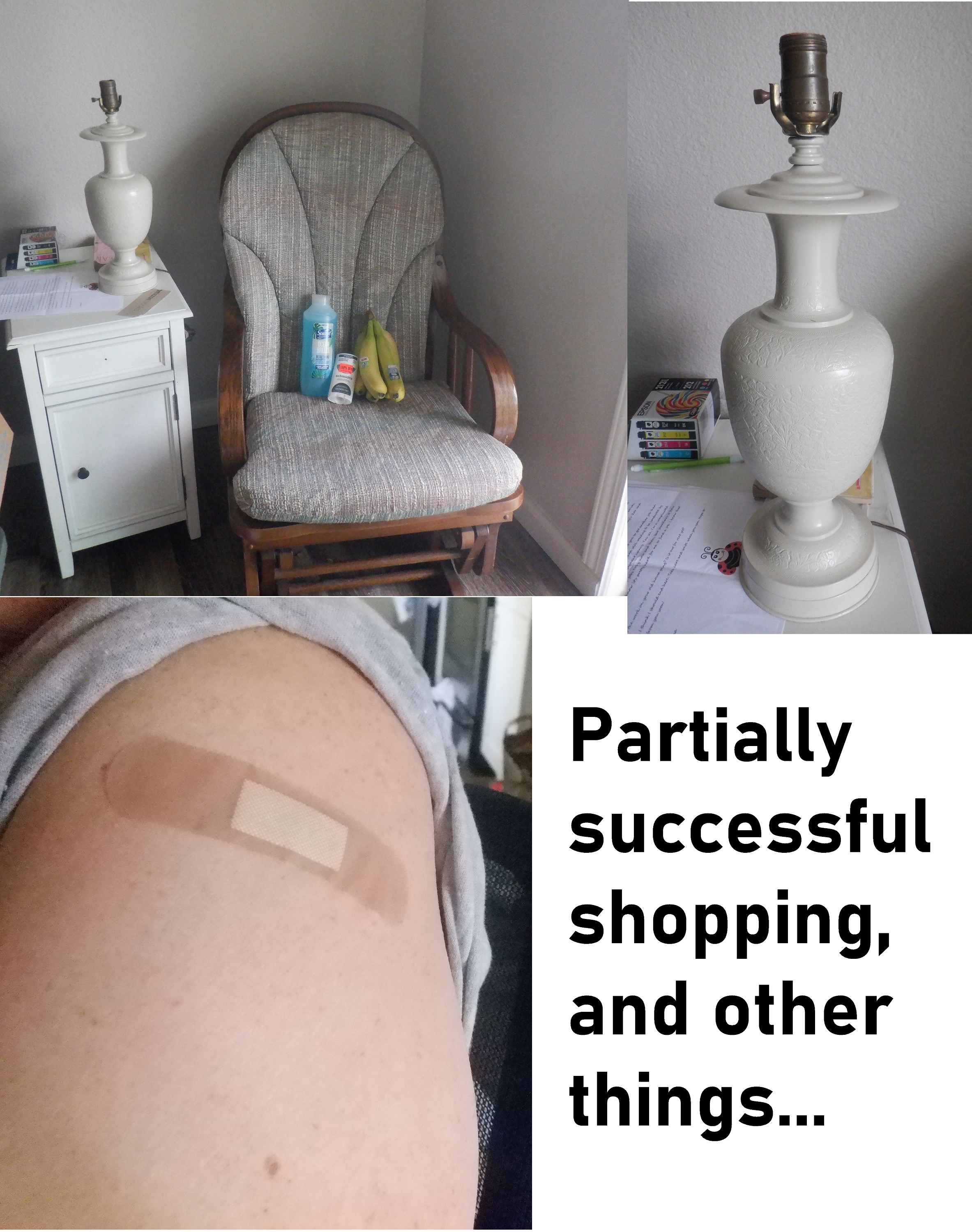 Photos I took of my shopping finds today and my "shot" arm Photos I took of my shopping finds today and my "shot" arm