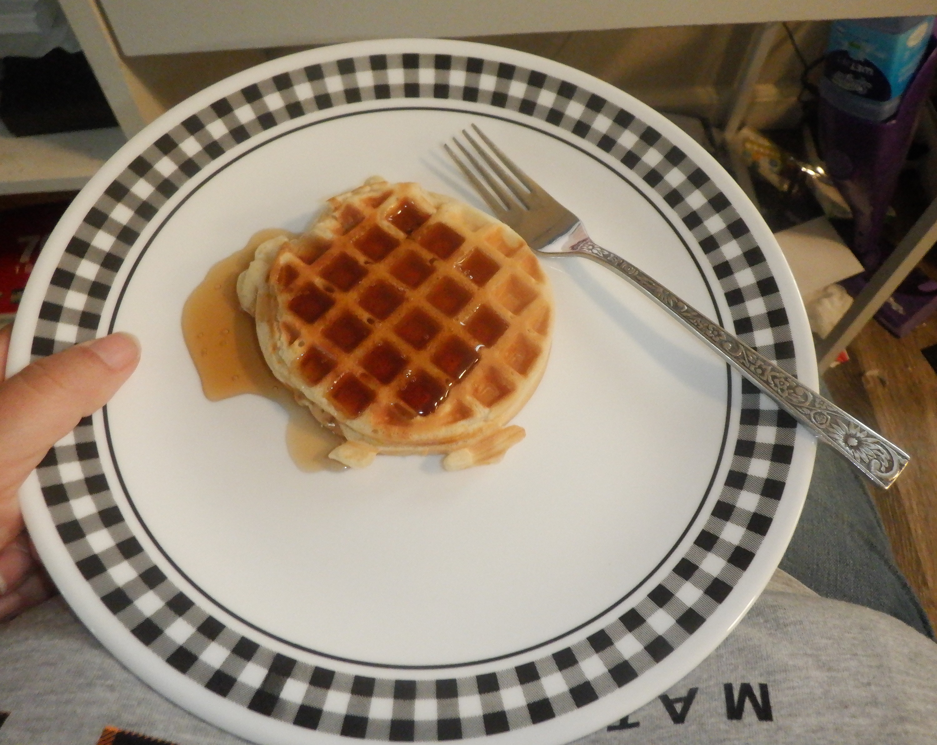 photo I took of the first waffle I made this morning