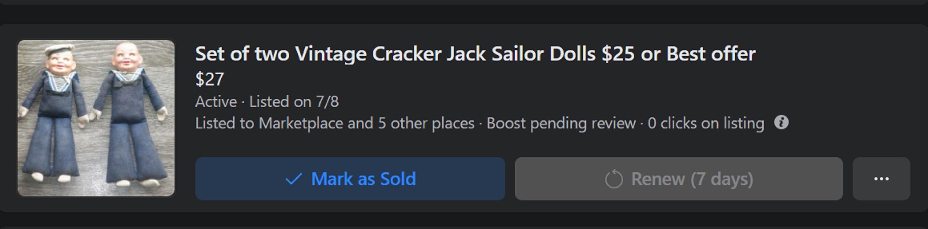 Screencap I took of Cracker Jack Dolls on Facebook Marketplace