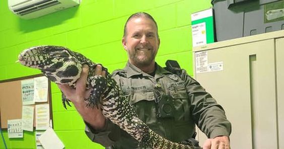 A giant reptile and San Marcos Corporal Reeder having a photo-op. A giant reptile and San Marcos Corporal Reeder having a photo-op.