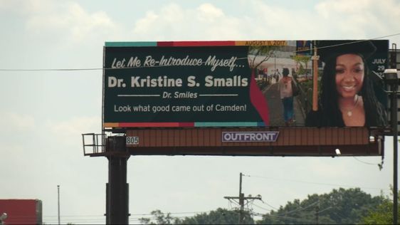 Billboard in Camden New Jersey to congratulate resident Kristen Smalls. Billboard in Camden New Jersey to congratulate resident Kristen Smalls.
