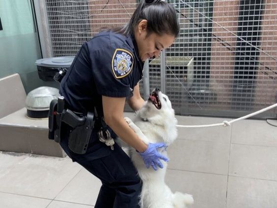 NYPD officer Maharaj with her new puppy that she adopted recently.