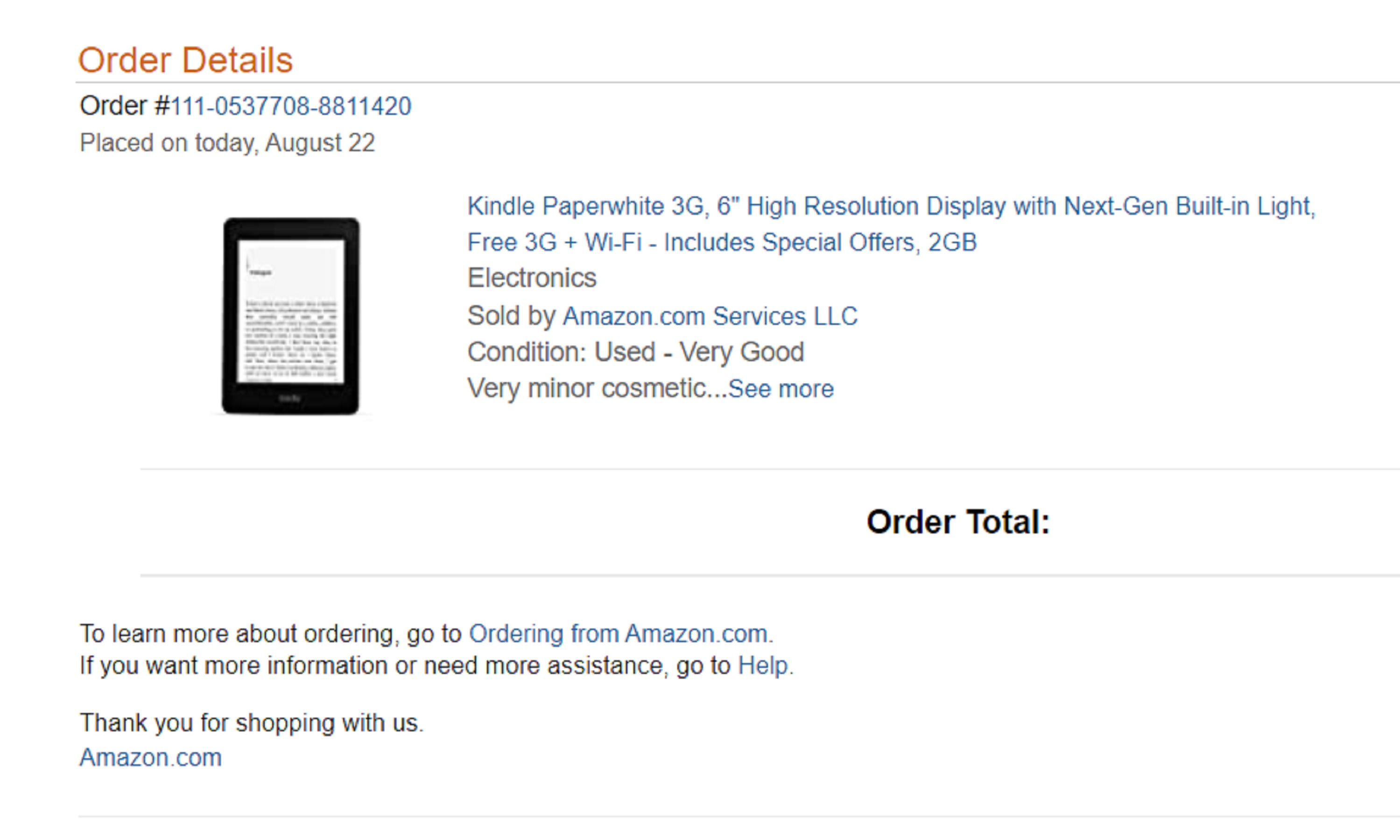Screencap of my Kindle purchase Screencap of my Kindle purchase