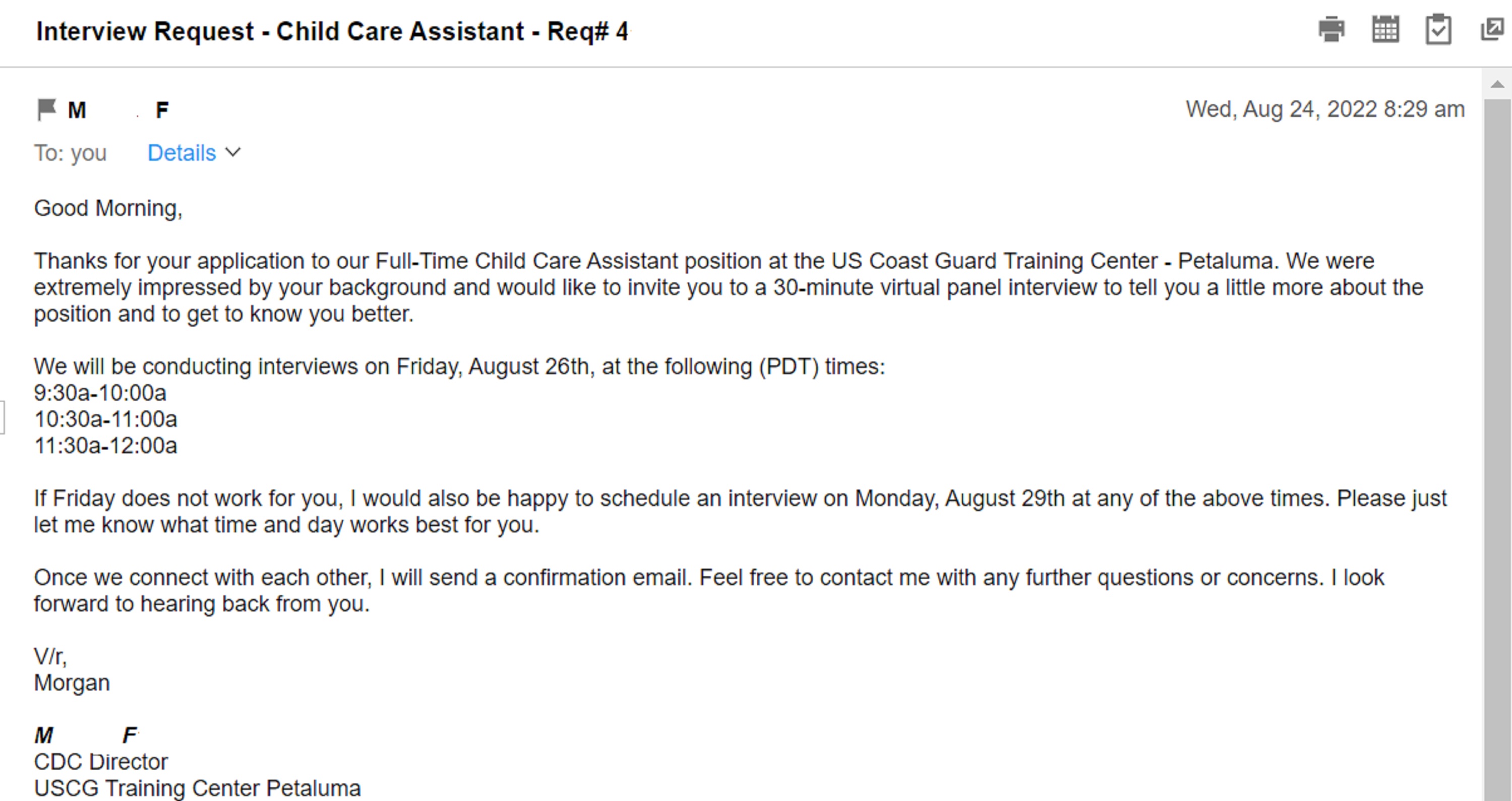 Screen Cap I took of the email regarding my application Screen Cap I took of the email regarding my application