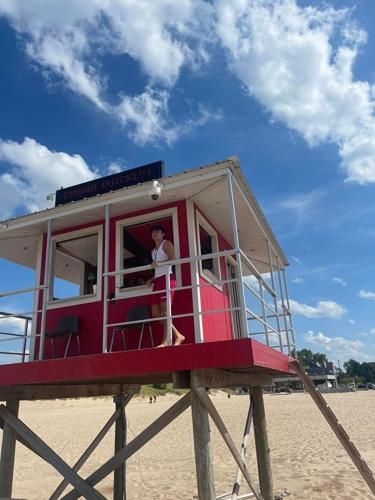 A lifeguard tower in Michigan City Indiana.