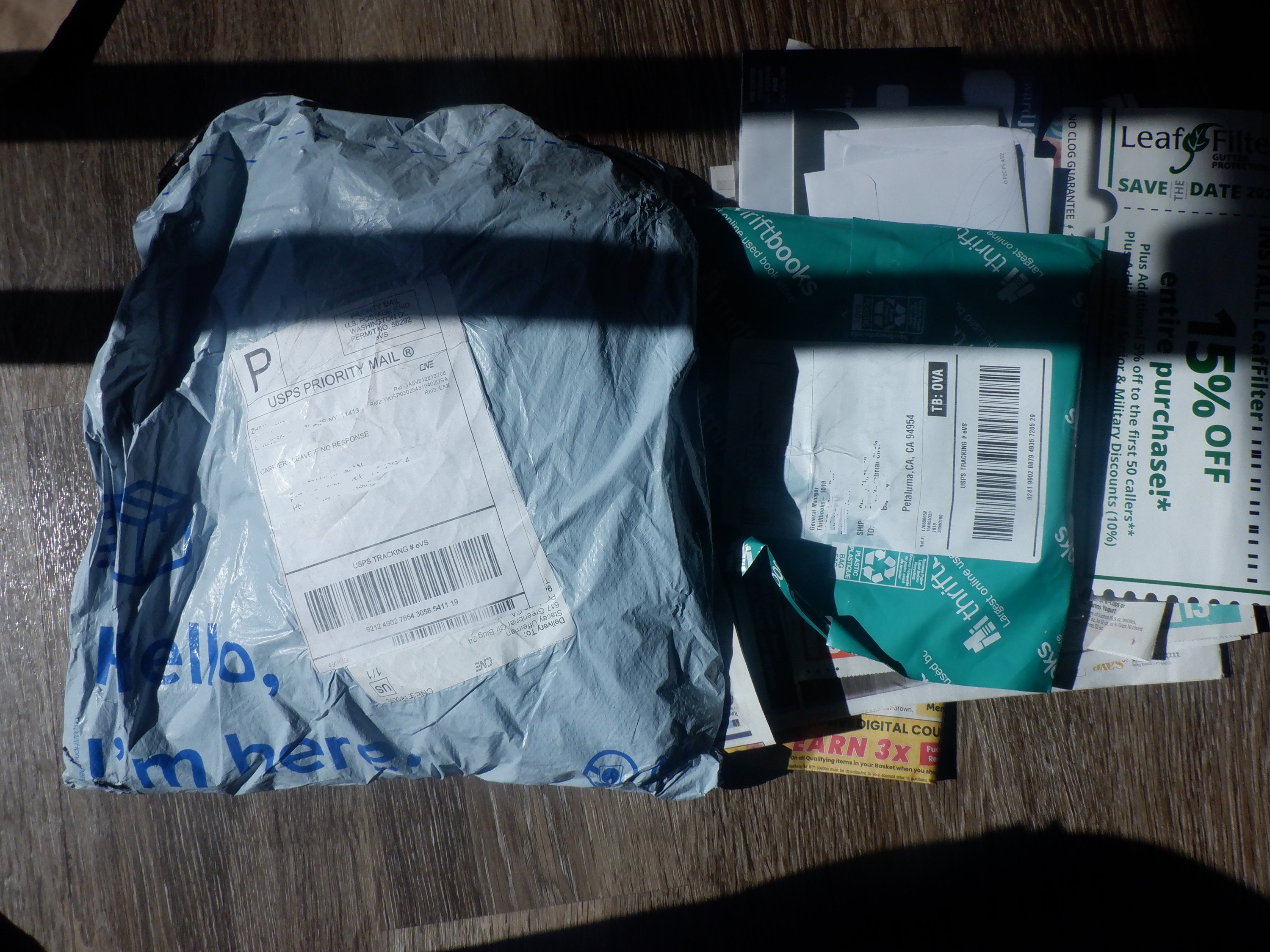 Photo I took of my mail by the sliding glass door Photo I took of my mail by the sliding glass door