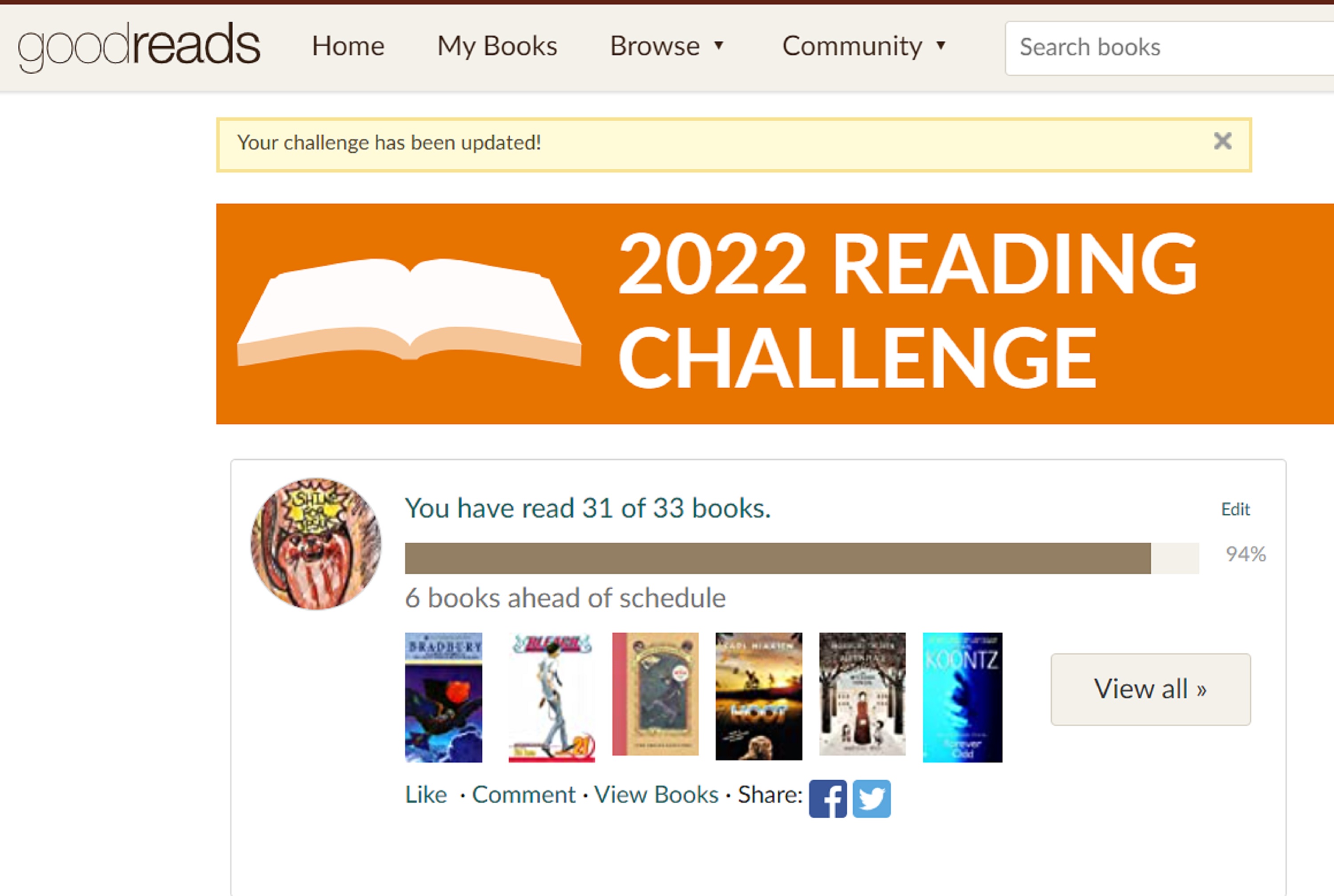 Screencap of my GoodReads page Screencap of my GoodReads page
