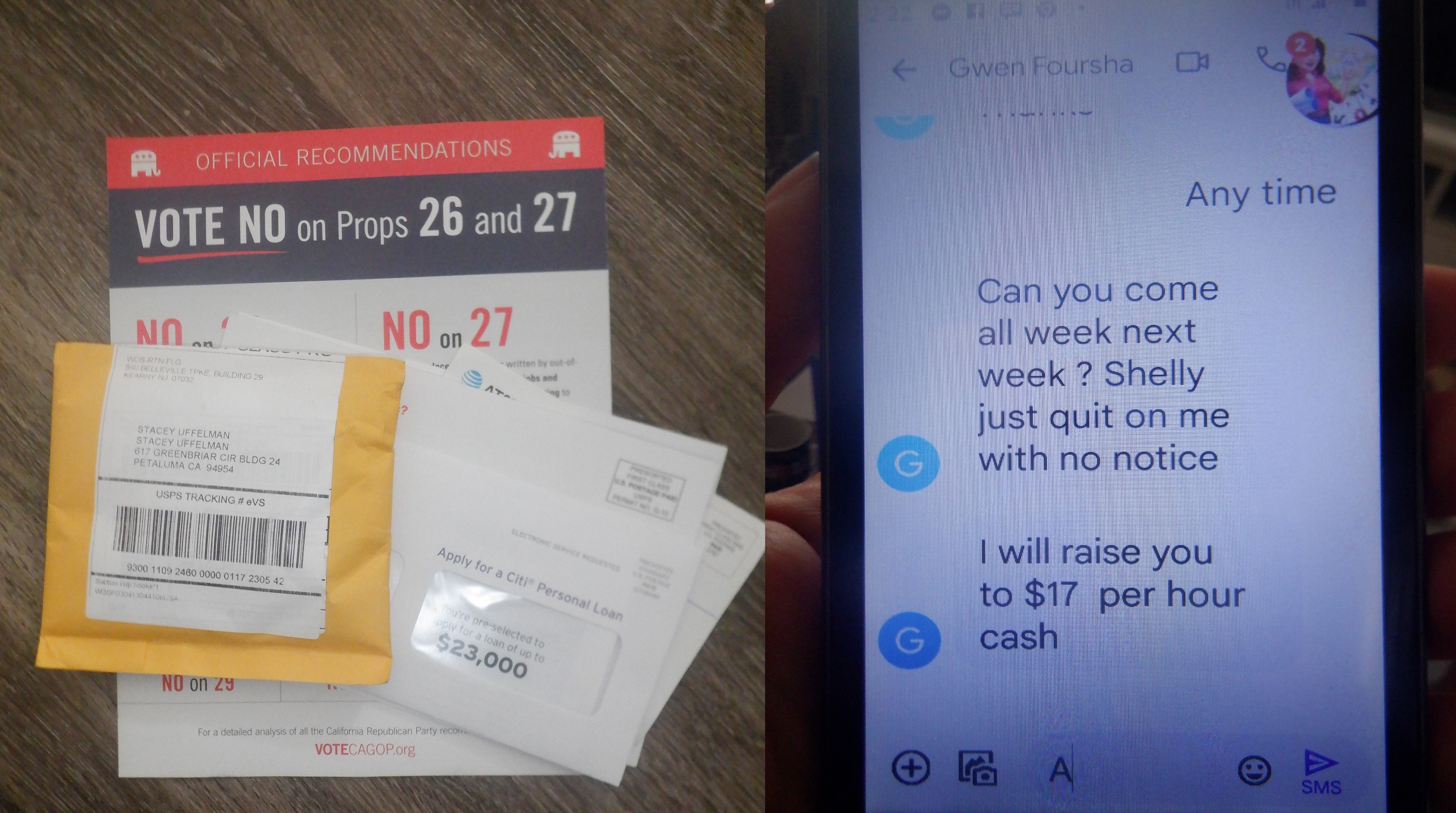 Photos I took of the mail I got and text I recieved Photos I took of the mail I got and text I recieved