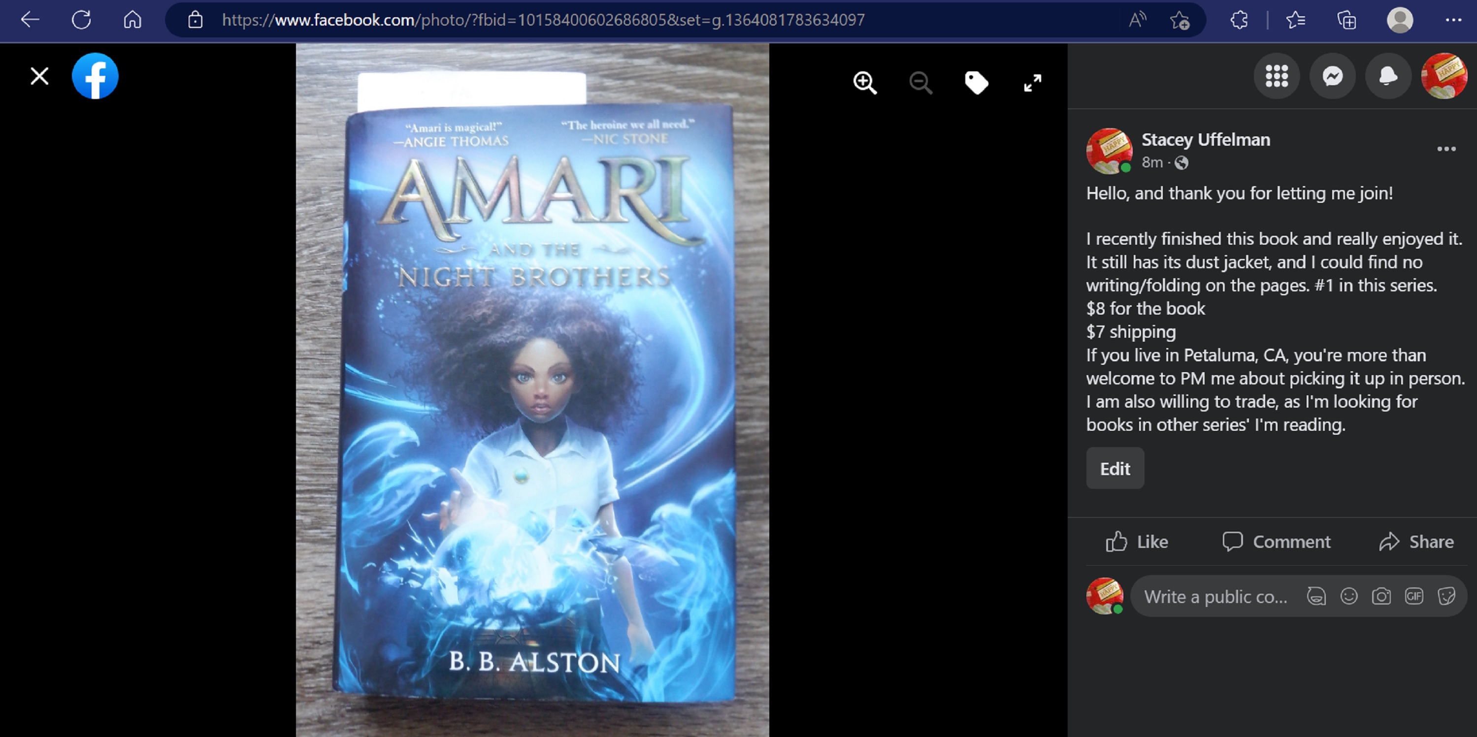 Screencap of my book for sale on Facebook Screencap of my book for sale on Facebook