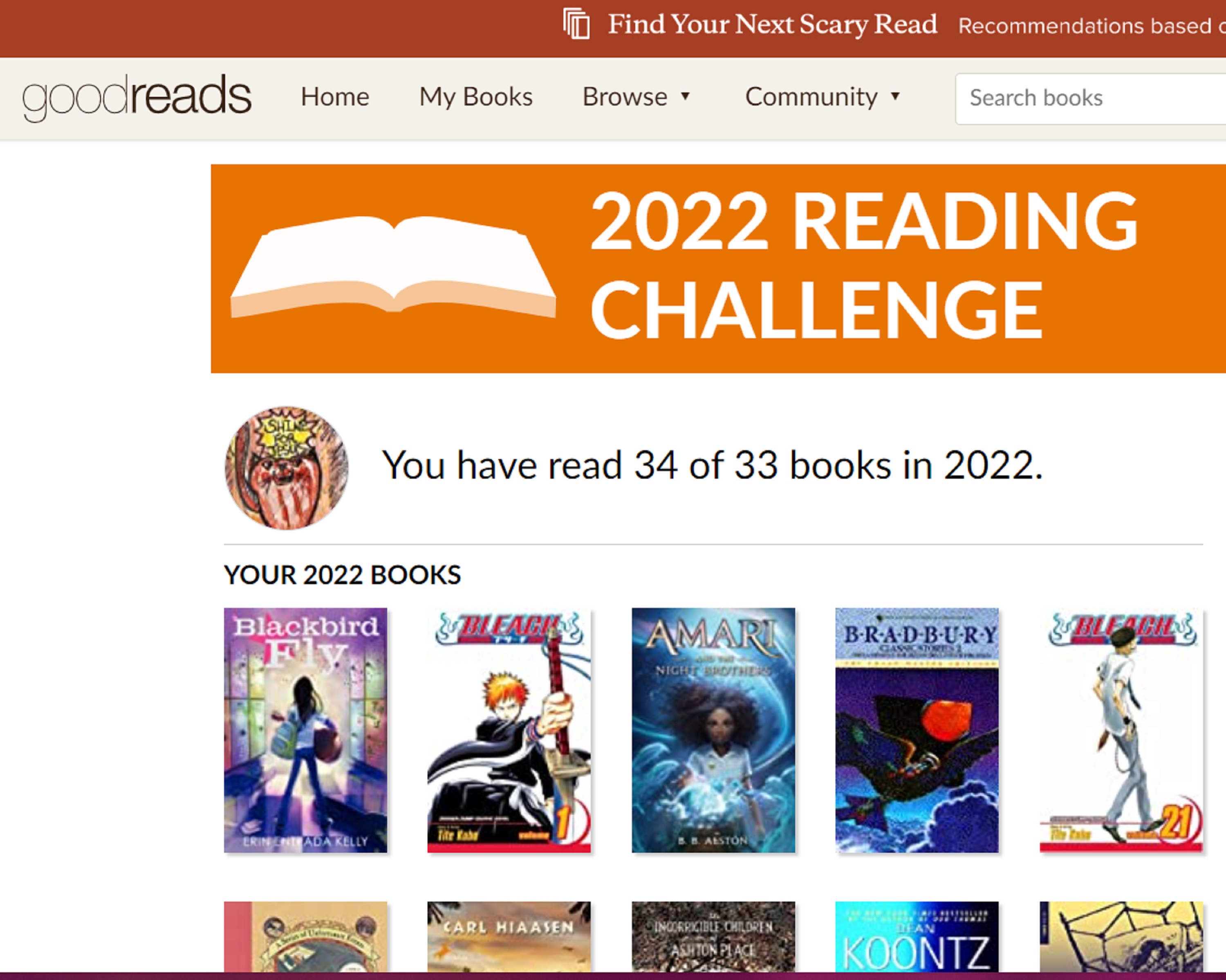Screeencap of my GoodReads page Screeencap of my GoodReads page