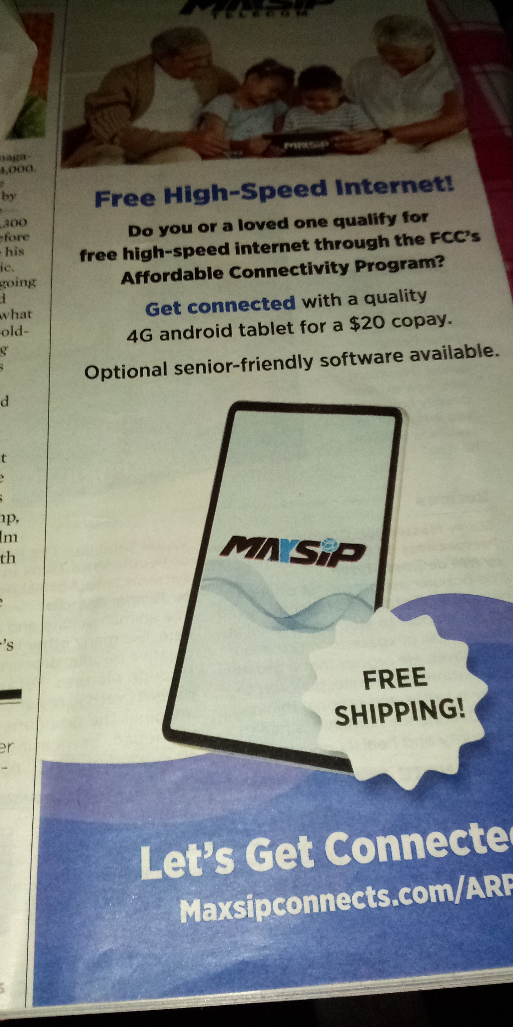 Free shipping for free tablet.