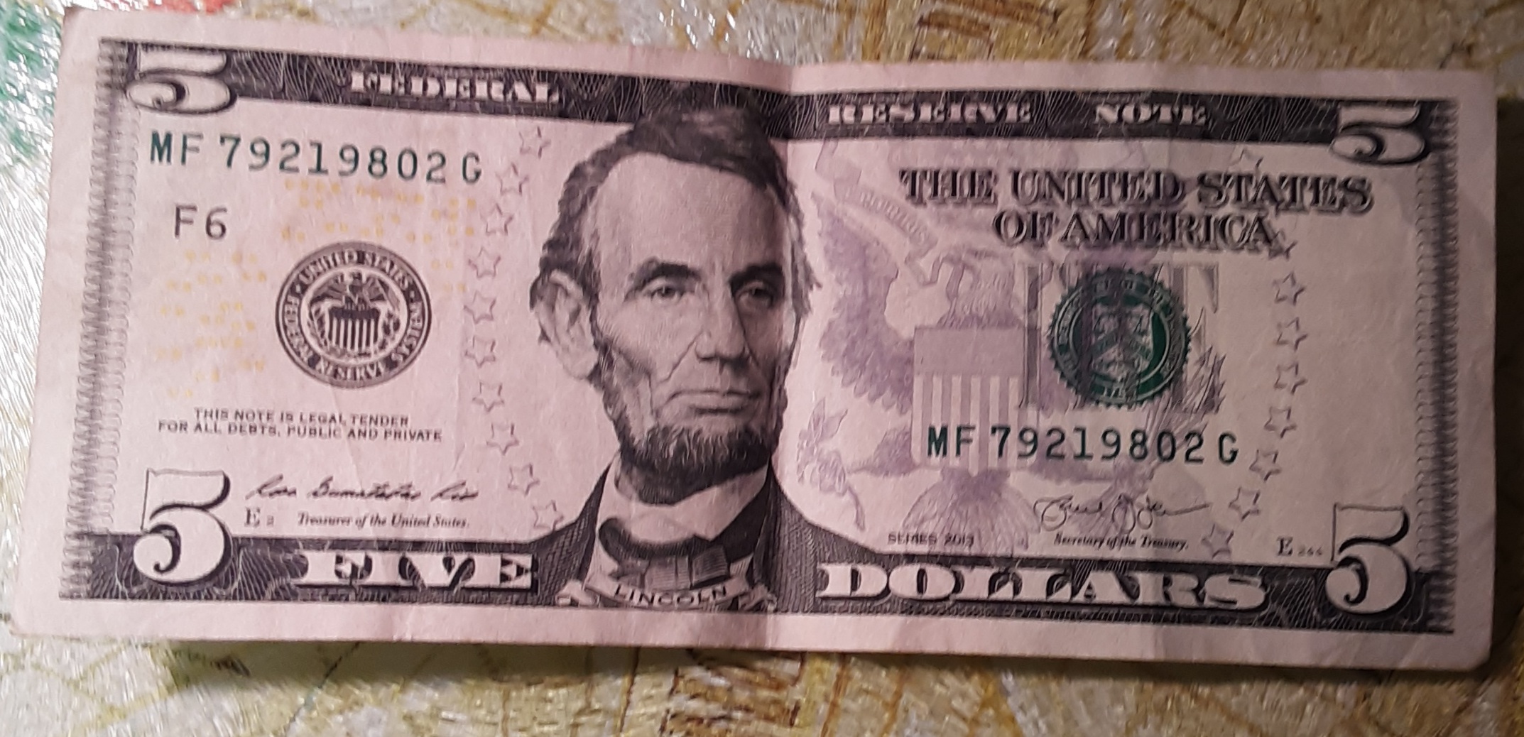 Five Dollar Bill ... photo owned by Gloria Faye Brown Bates