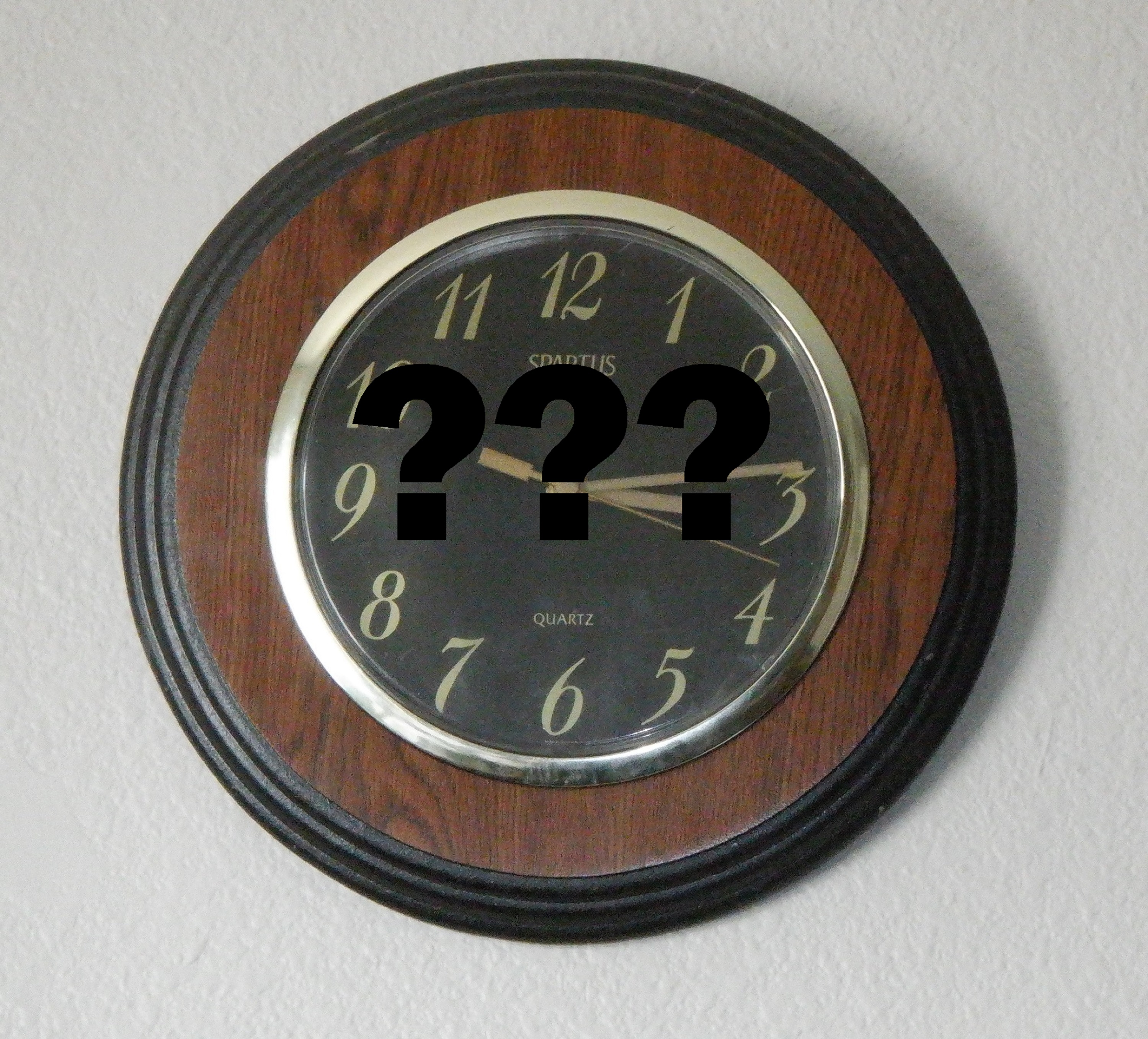 Clock photo with question marks added Clock photo with question marks added