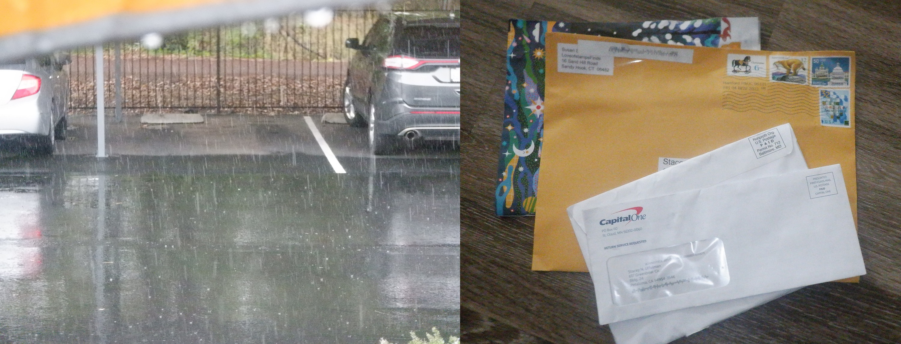 Photo I took in the rain and photo of the mail put together on Microsoft Paint Photo I took in the rain and photo of the mail put together on Microsoft Paint