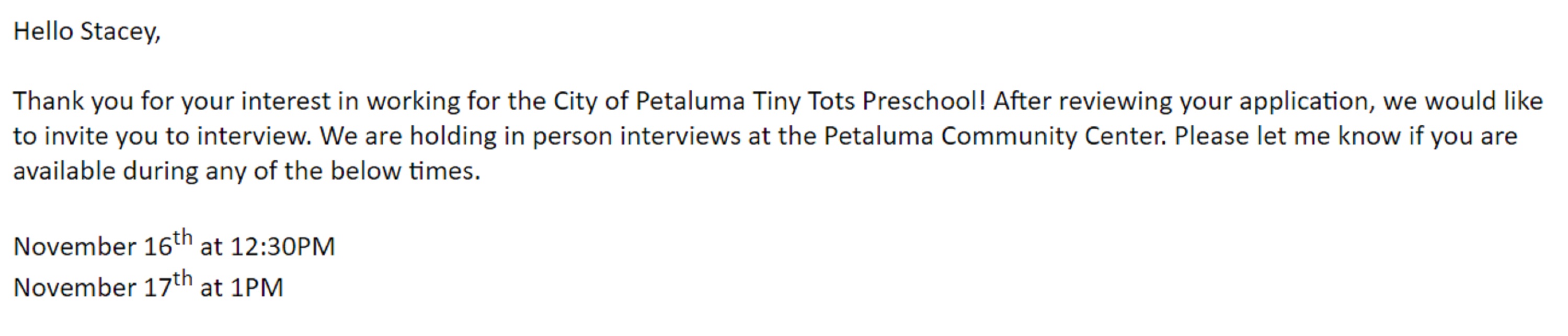 Screencap of the email I got from the preschool. Screencap of the email I got from the preschool.