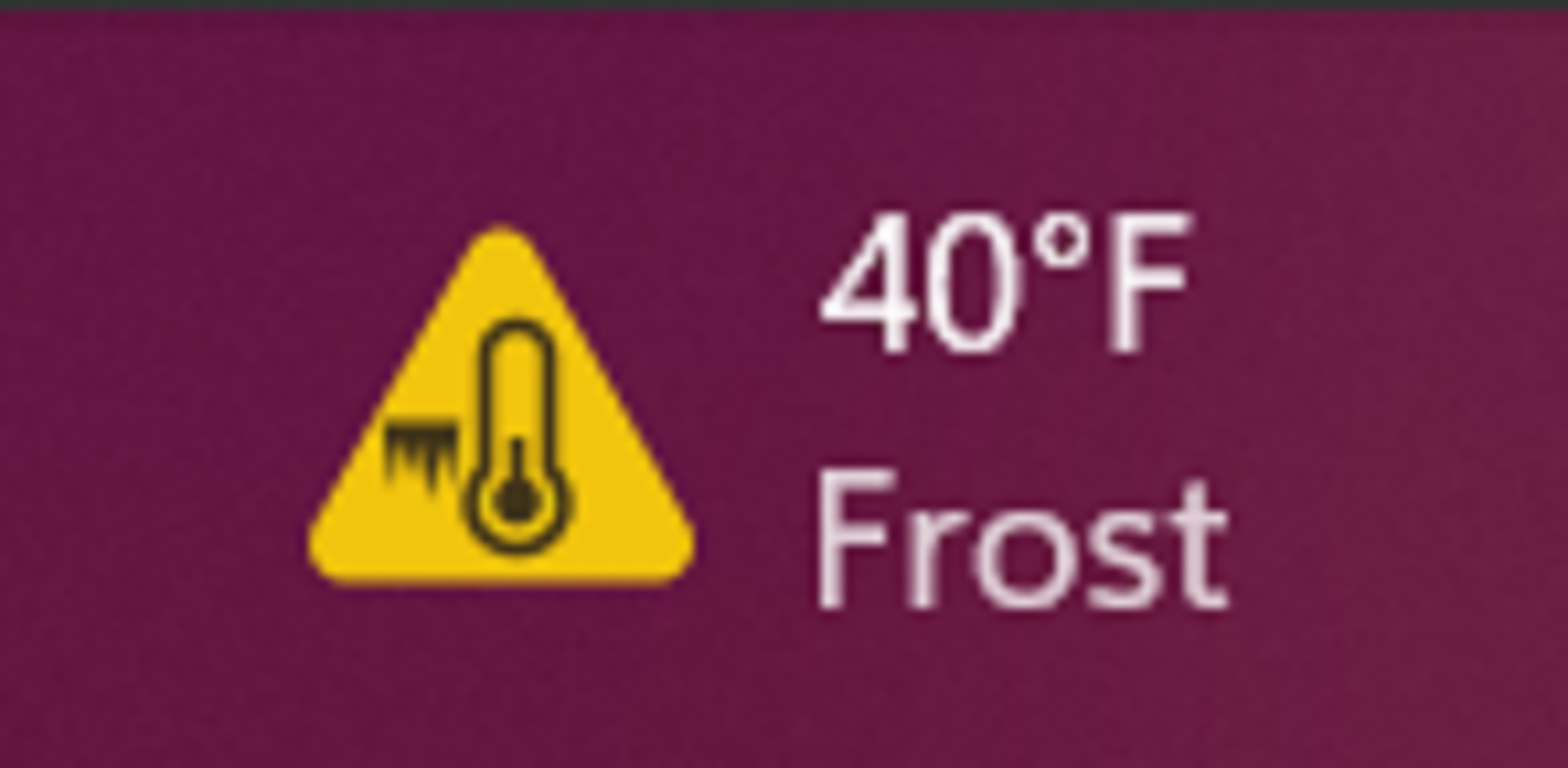 Screen cap of the frost warning that was on my computer