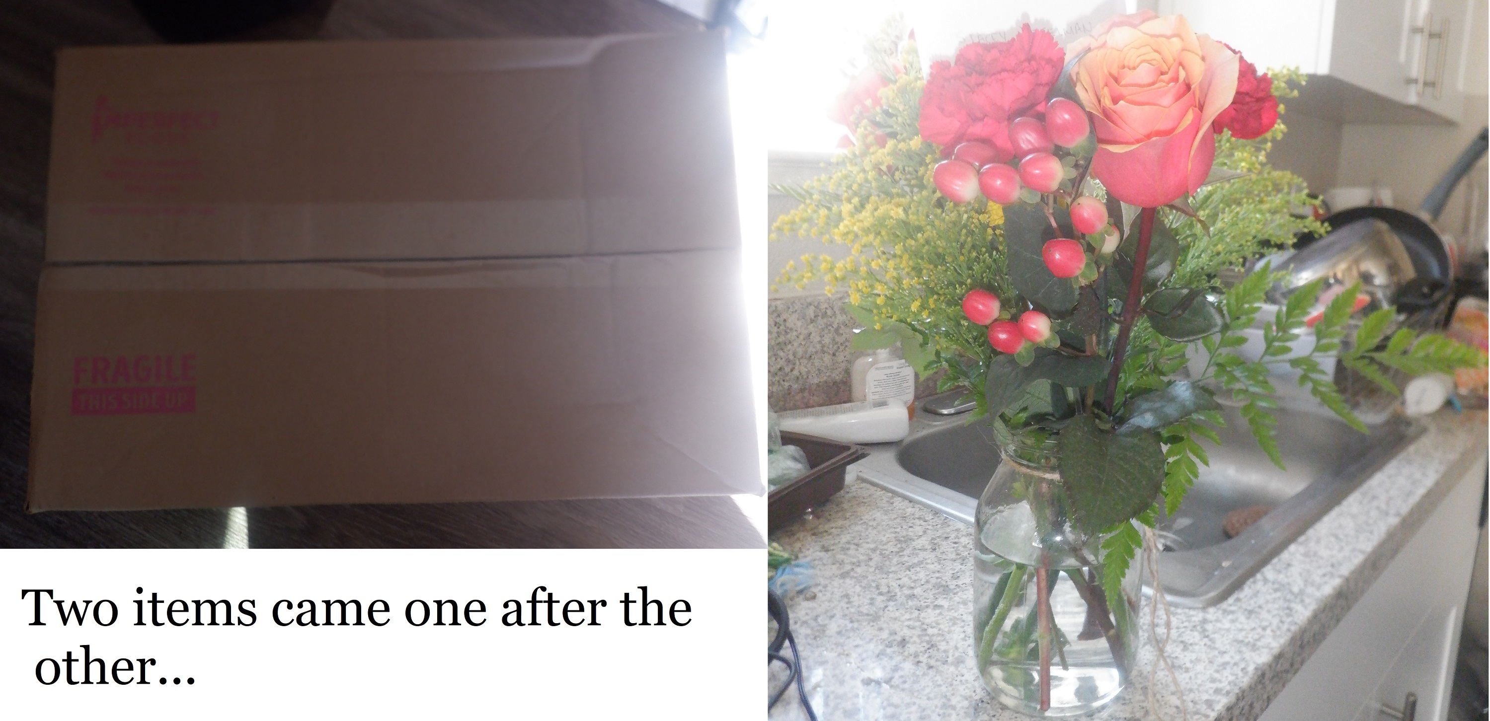 Pictures I took of my two deliveries from Imperfect Foods and From You Flowers