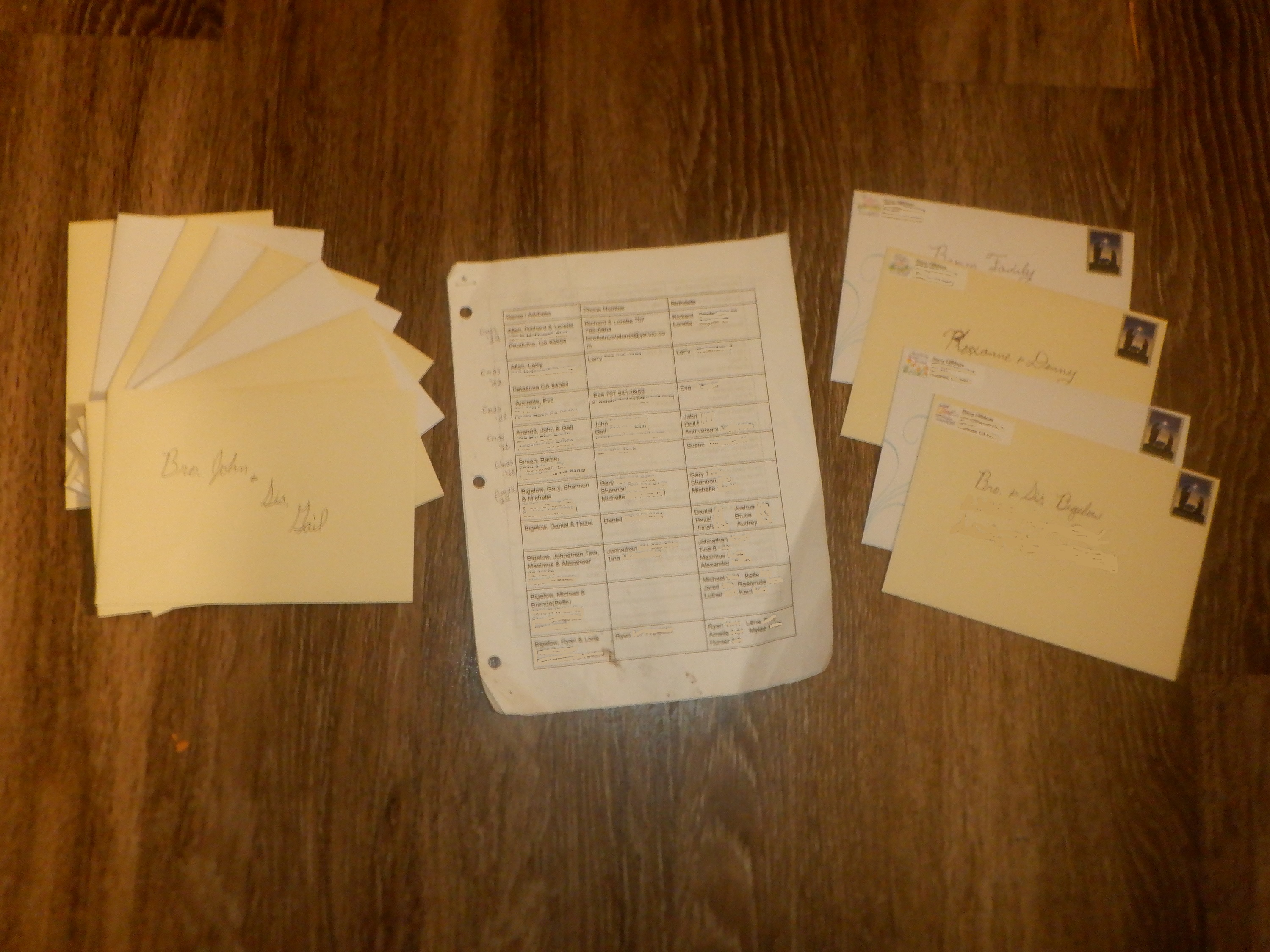 Photo I took of the cards in their envelopes that I wrote tonight with the church mailing list Photo I took of the cards in their envelopes that I wrote tonight with the church mailing list
