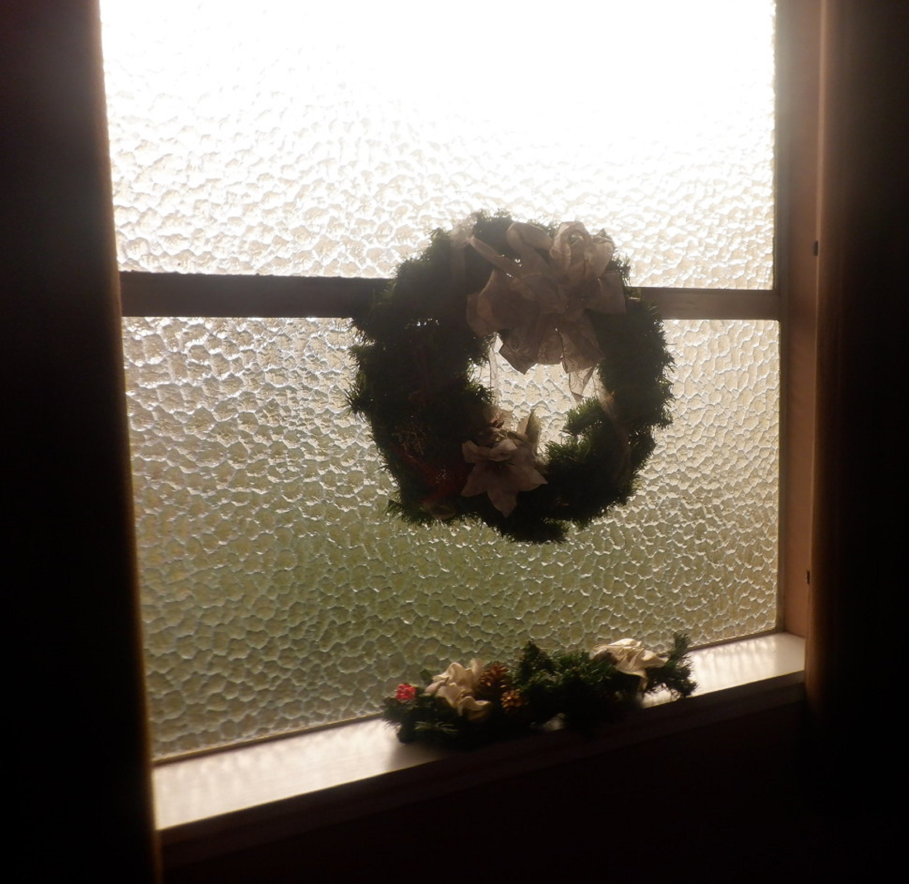 Photo I took of a wreath on a church window this morning