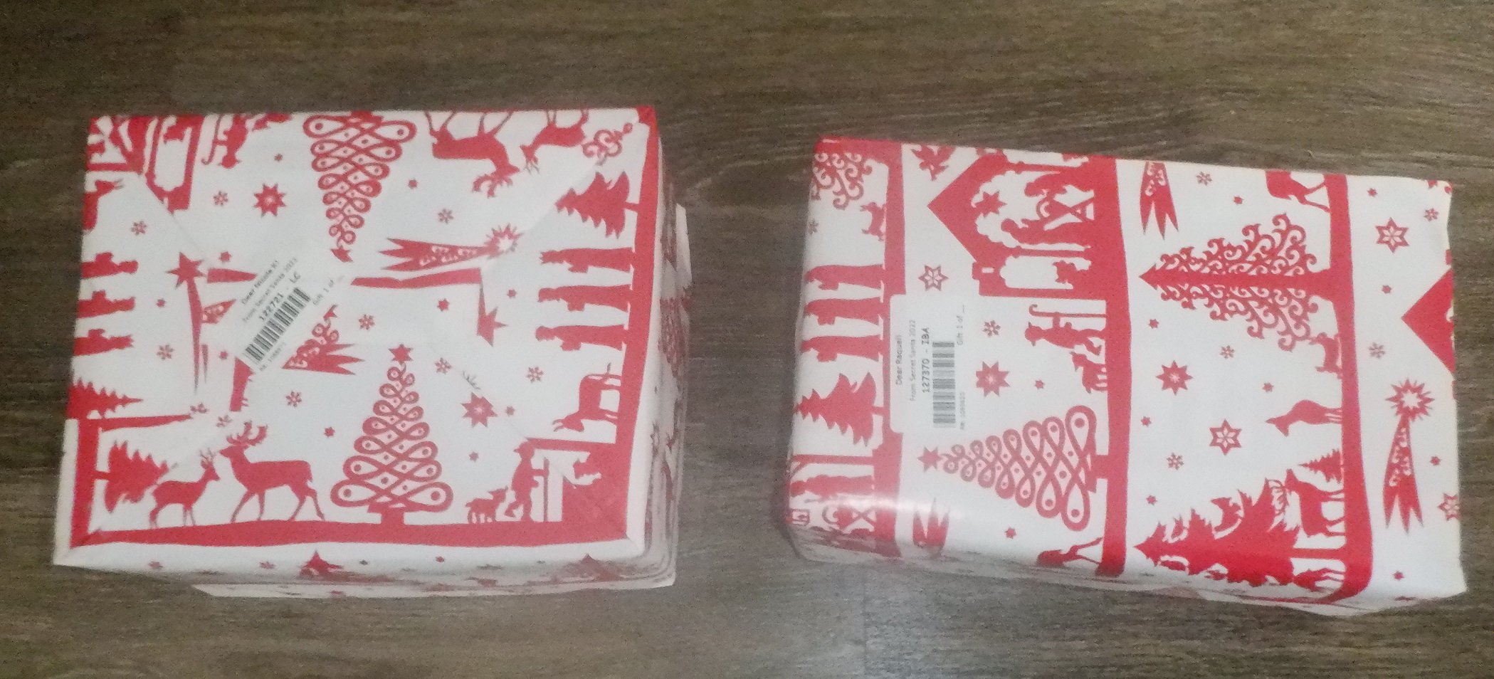 Photo I took of the two gifts I wrapped Photo I took of the two gifts I wrapped
