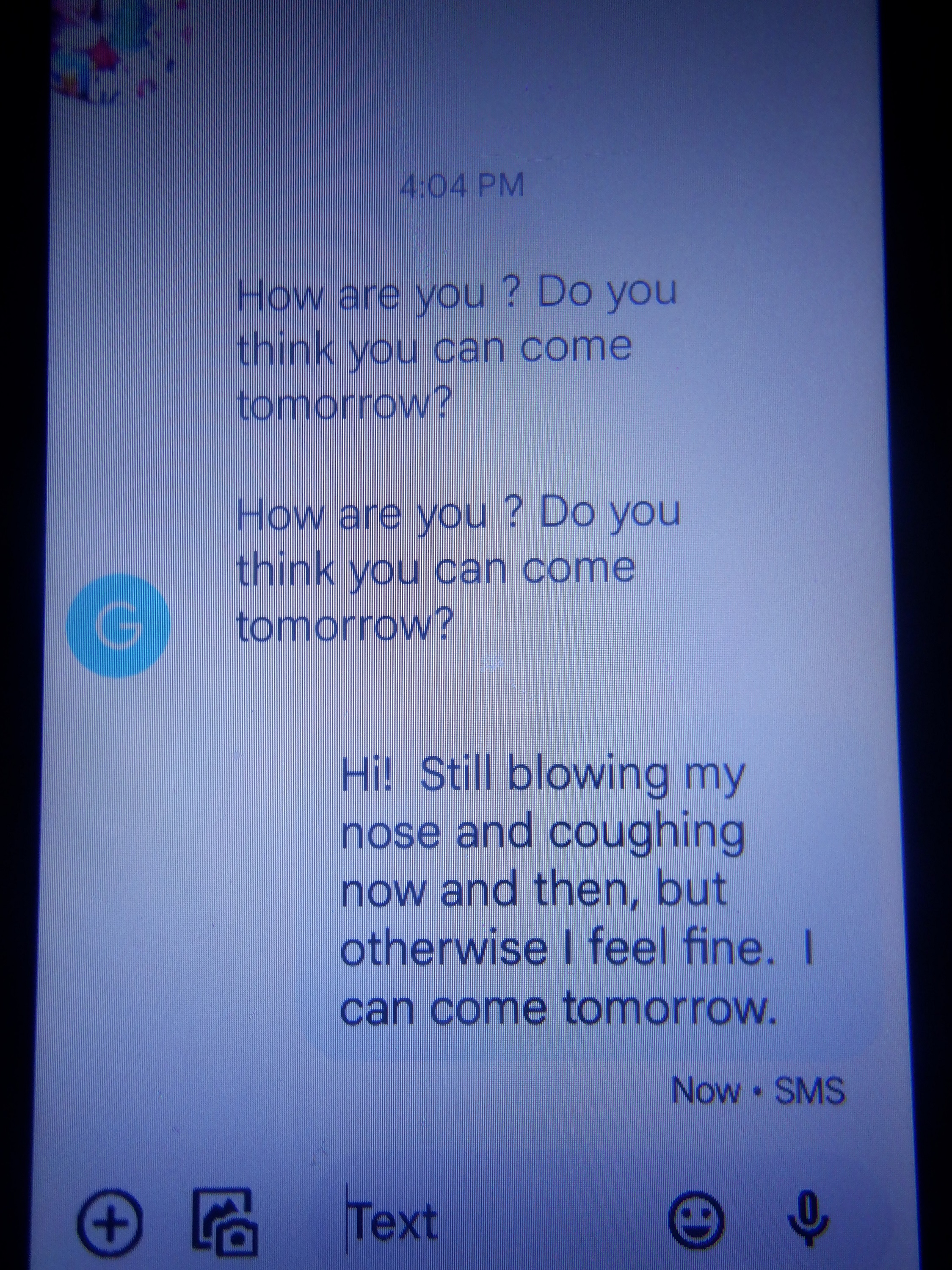 Photo I took of my phone after text from my boss. Photo I took of my phone after text from my boss.