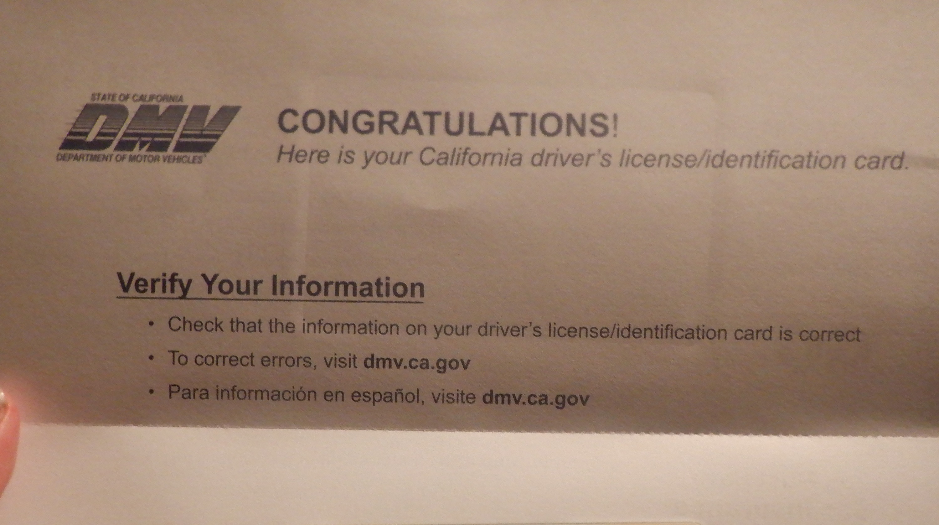 Photo I took of the DMV letter